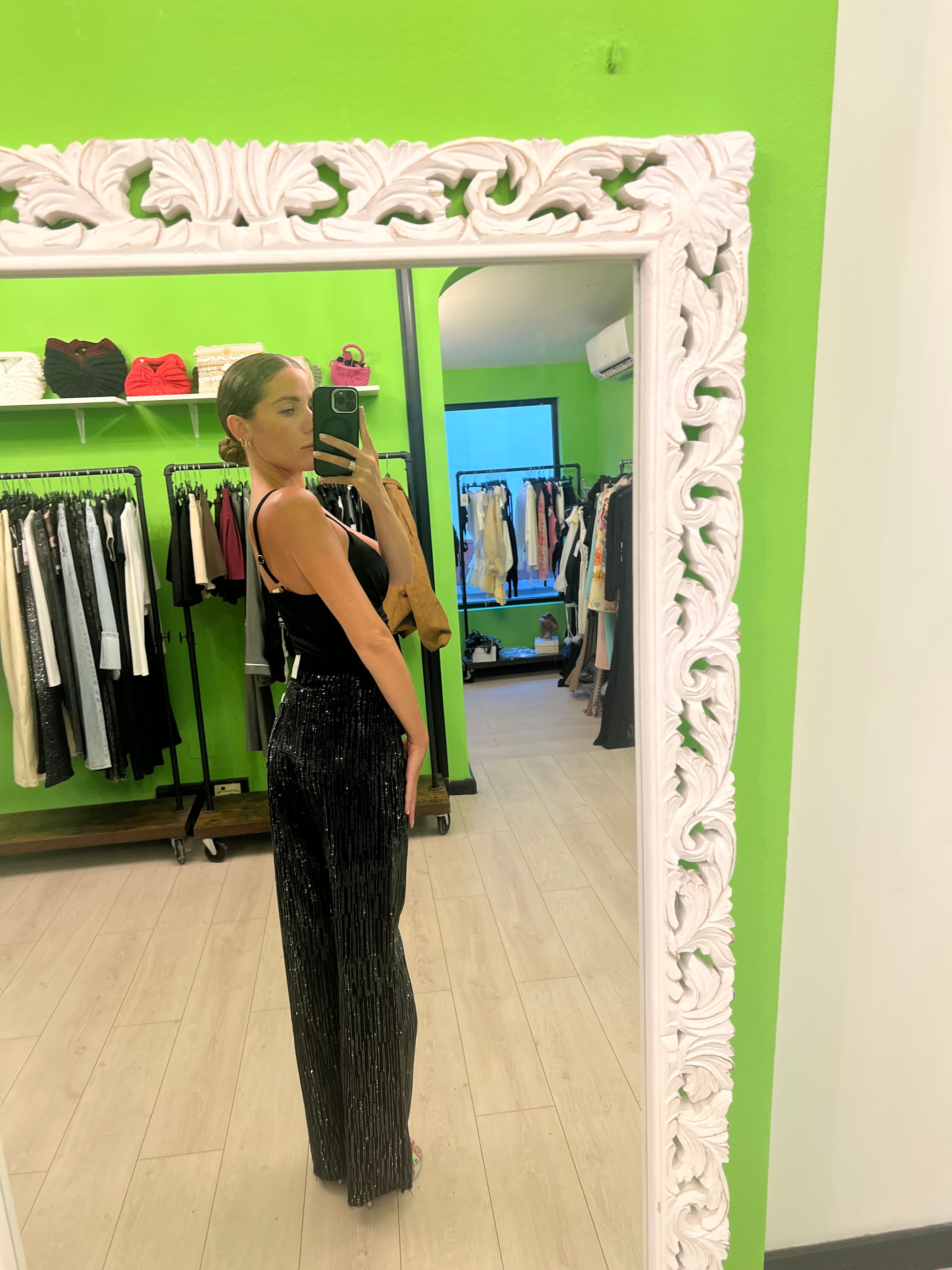 Jeans linee di strass nero
