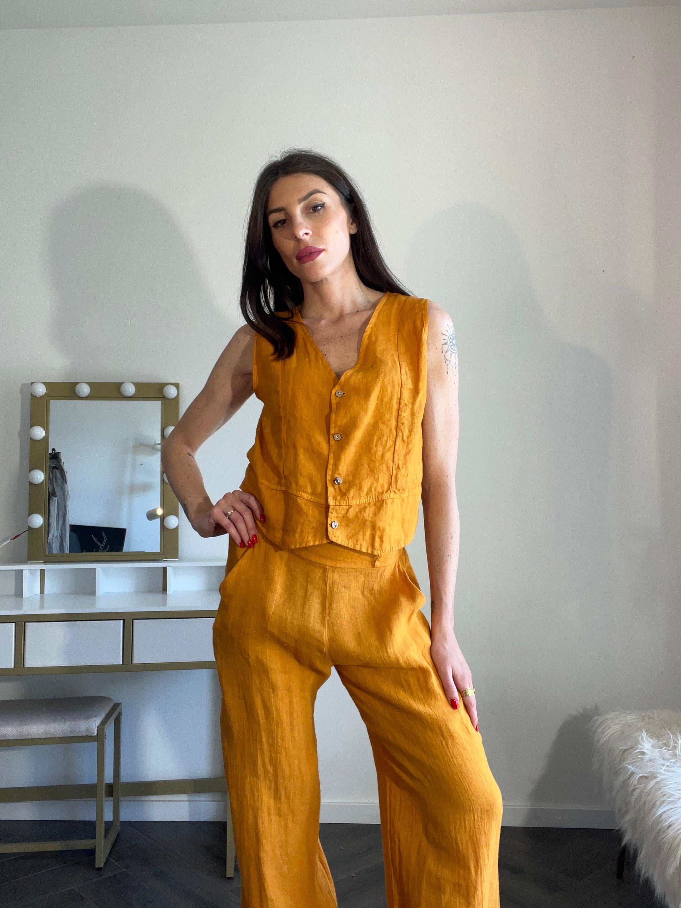 Coordinato con gilet puro lino 100%