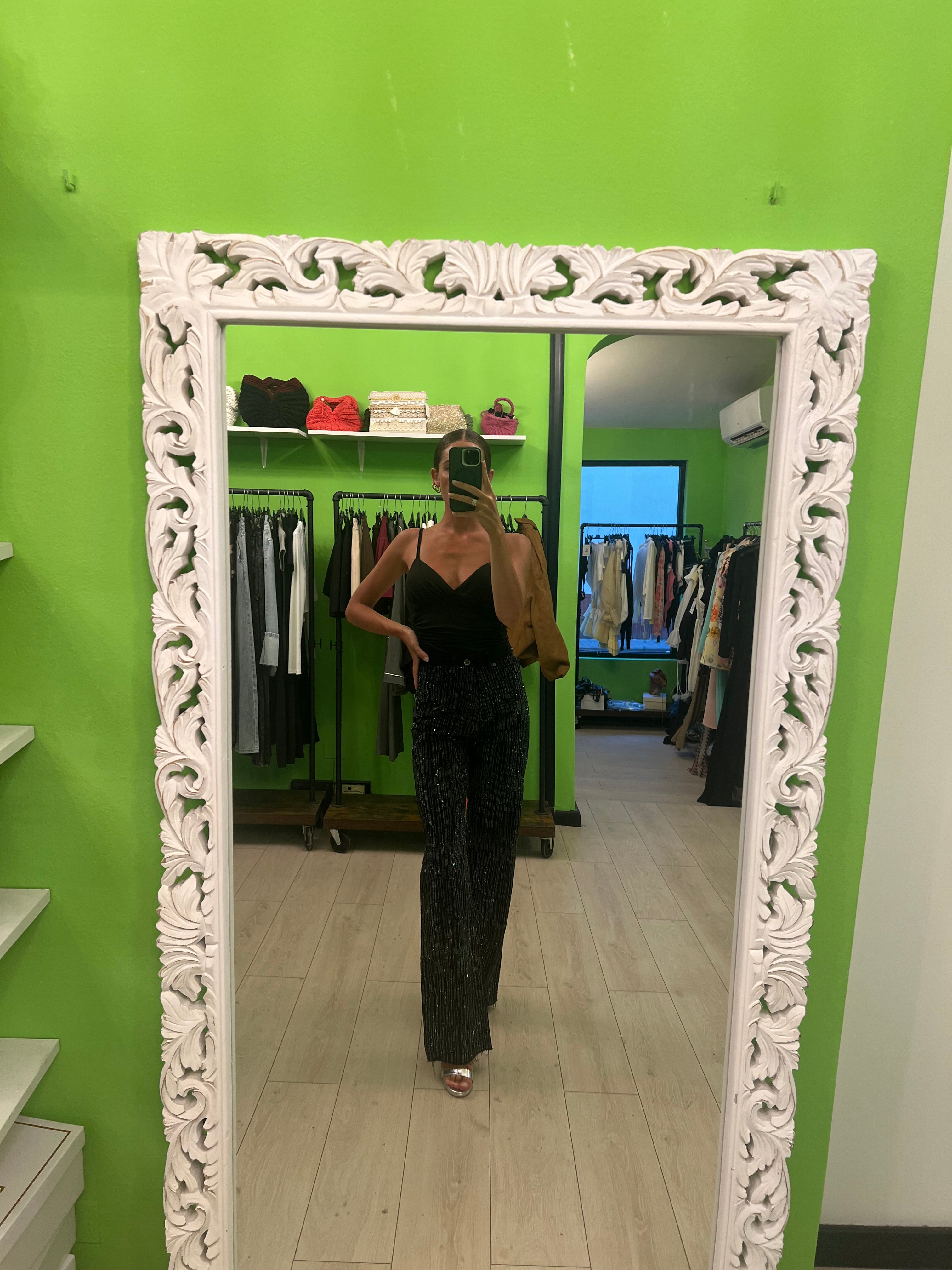 Jeans linee di strass nero