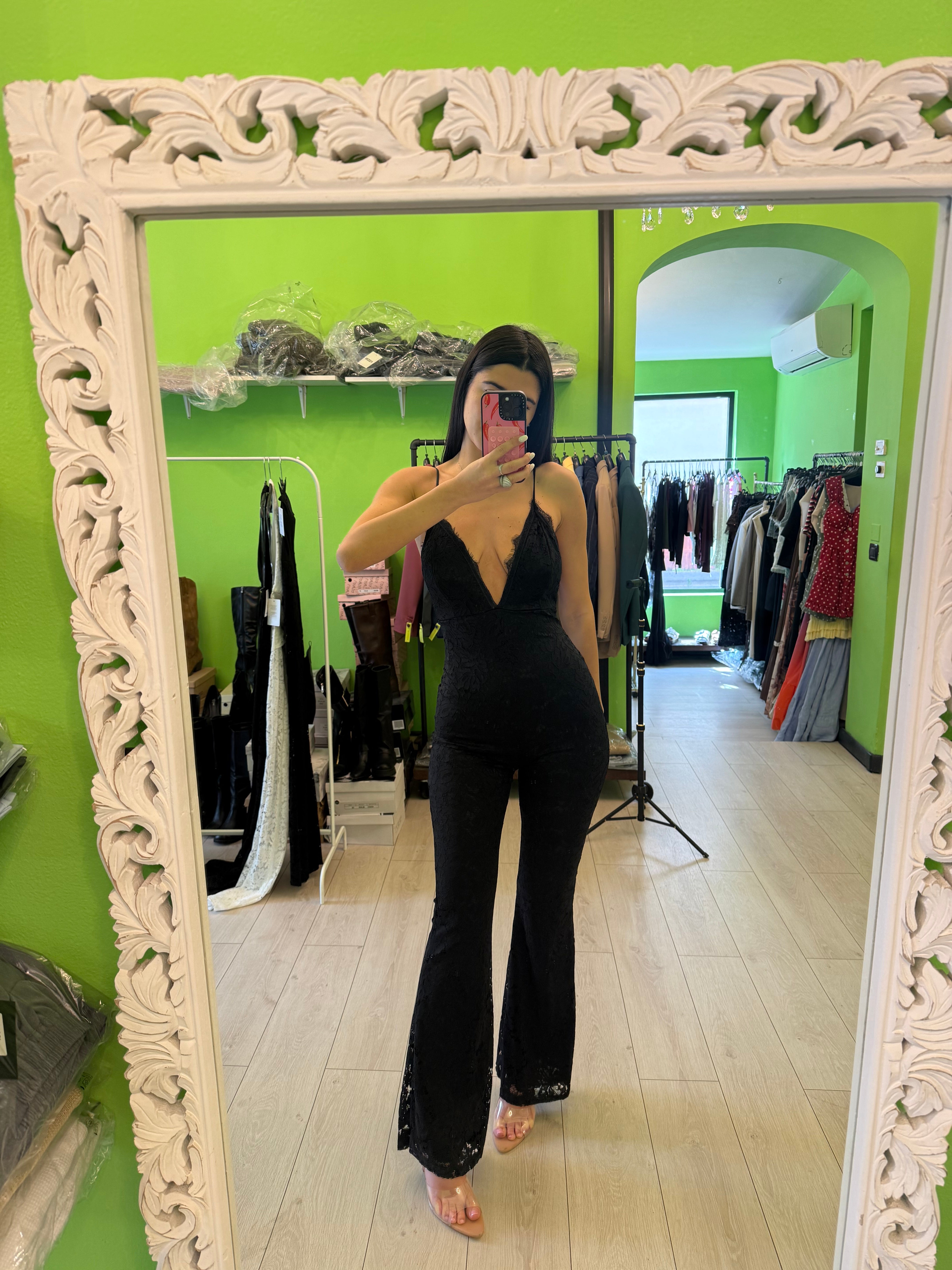 Jumpsuite interamente in pizzo nera