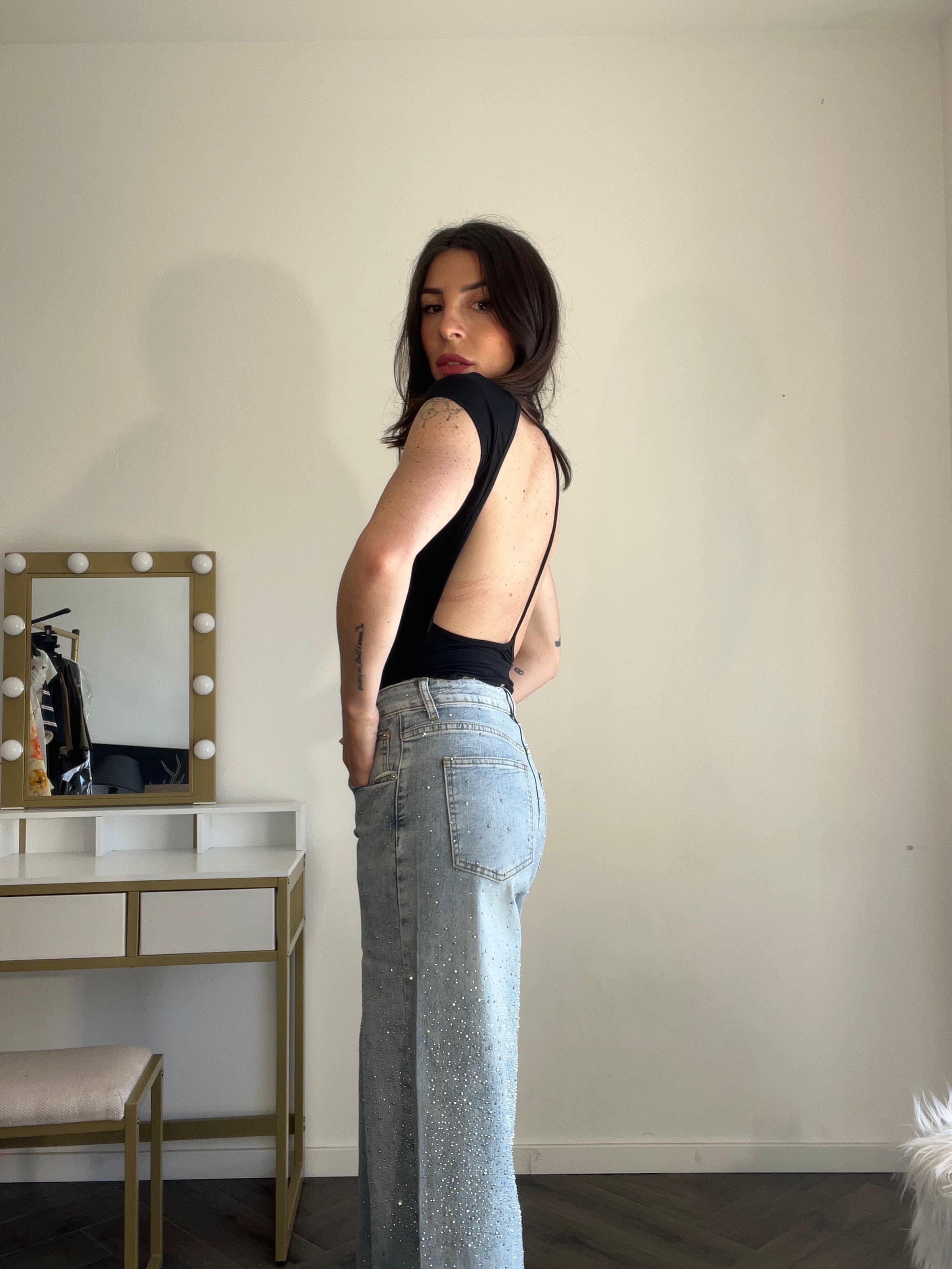 Jeans top quality tempestato di strass