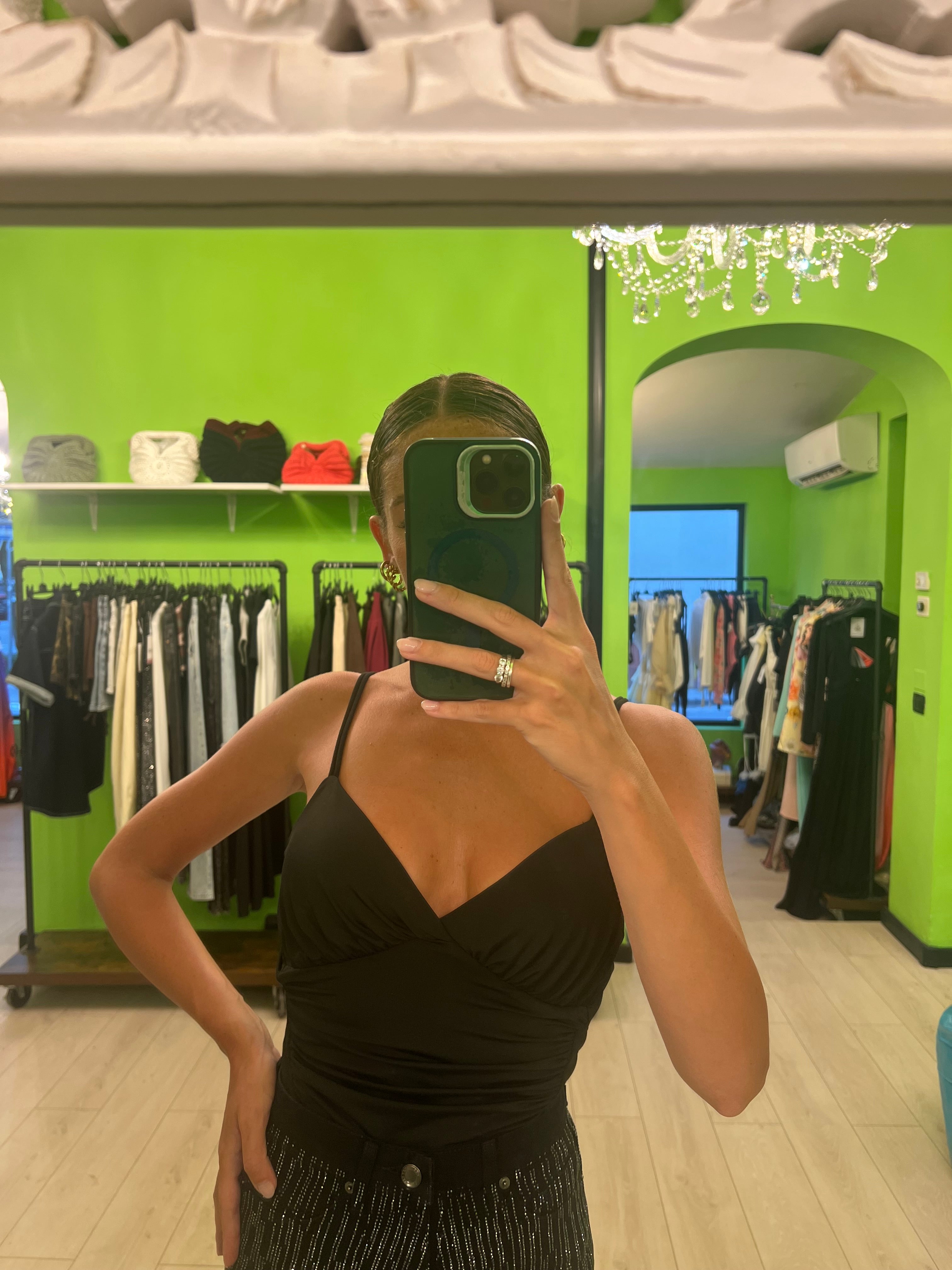Body nero drappeggiato