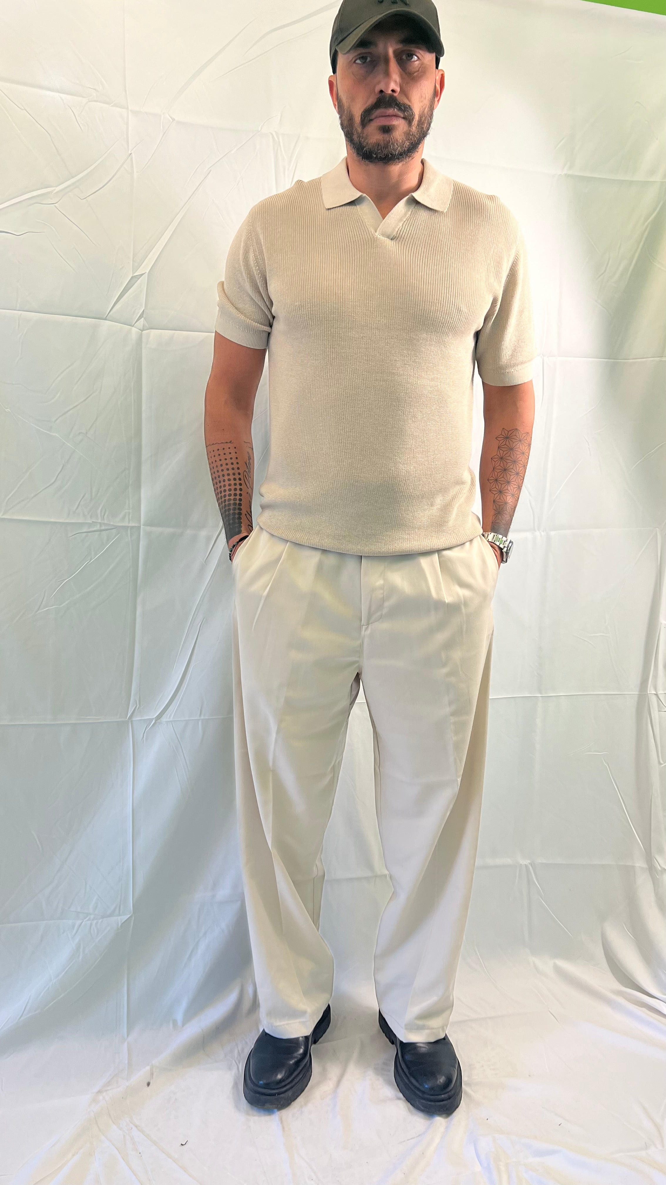 Pantalone fondo largo panna