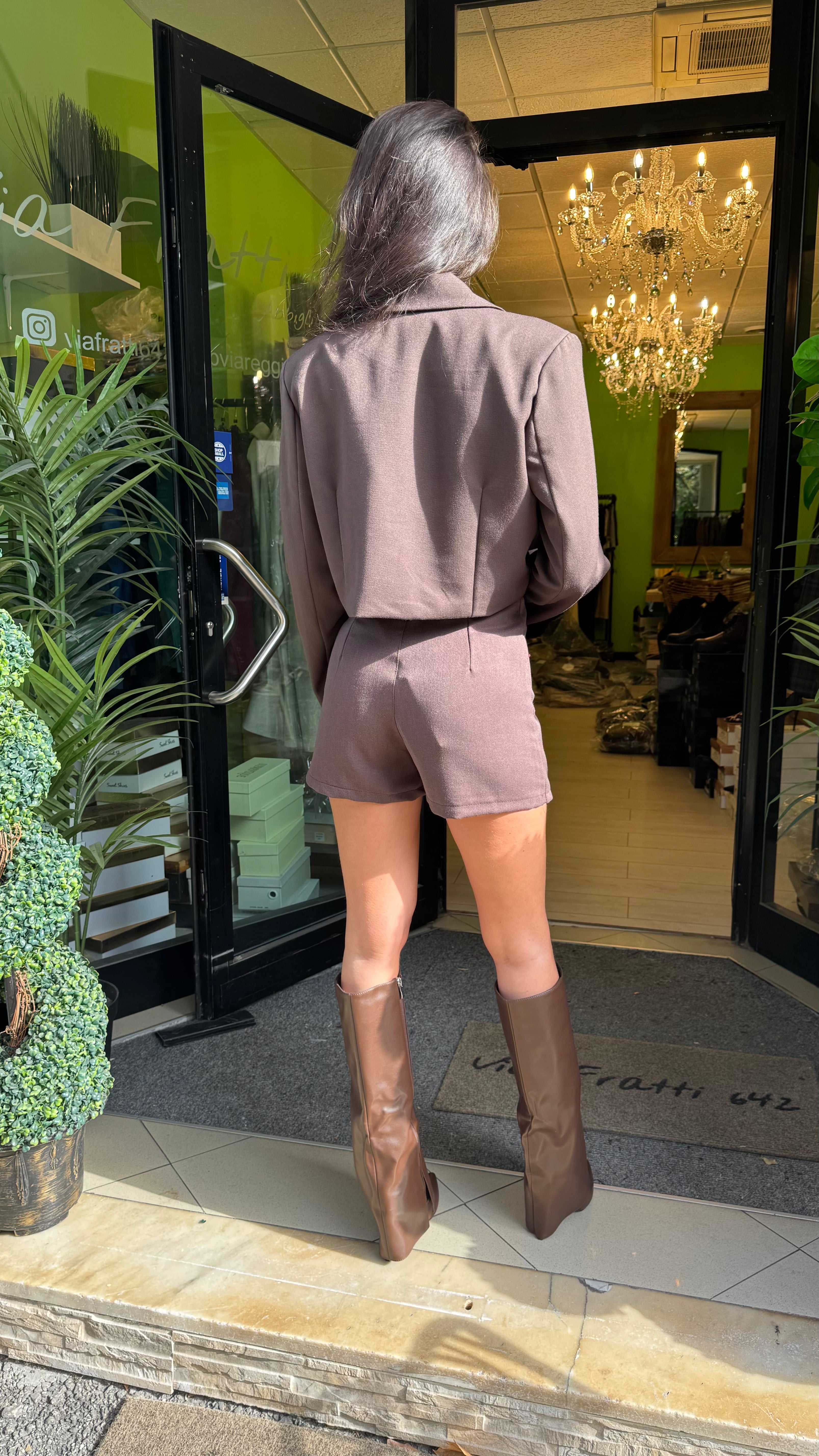 Coordinato testa di moro giacca crop più gonna pantaloncino