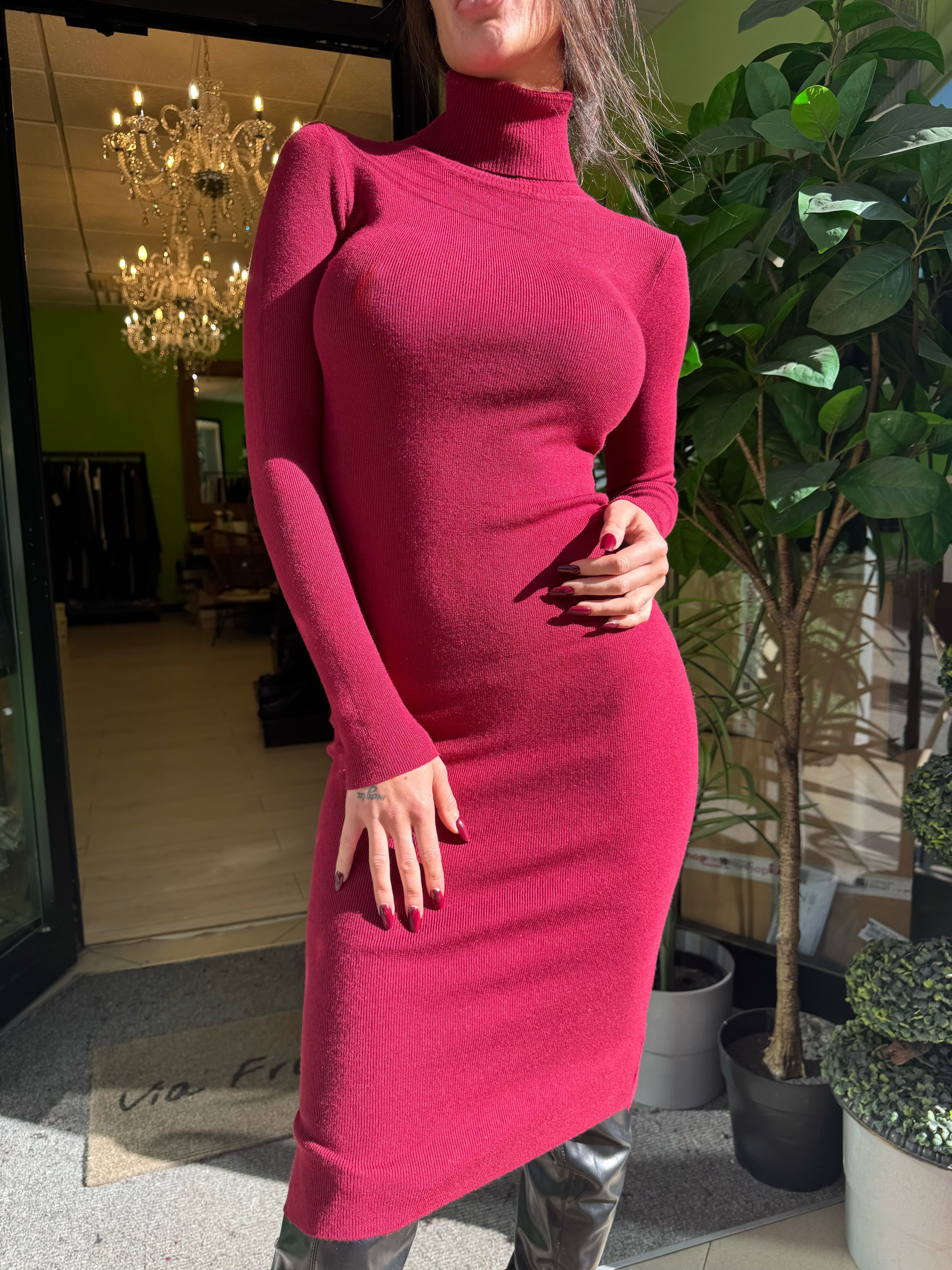 Abito in maglia collo alto lungo 3 colori disponibili