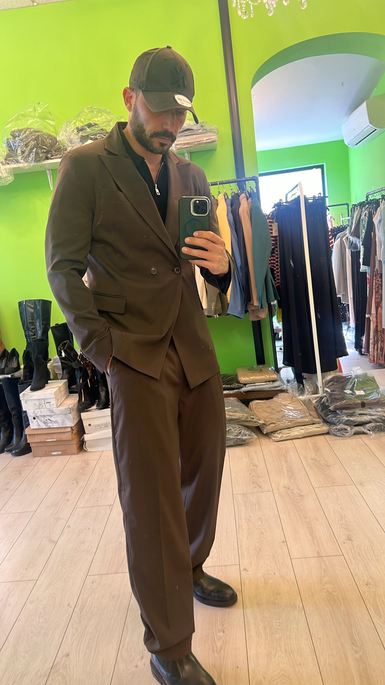 Abito pantalone fondo largo doppiopetto testa di moro