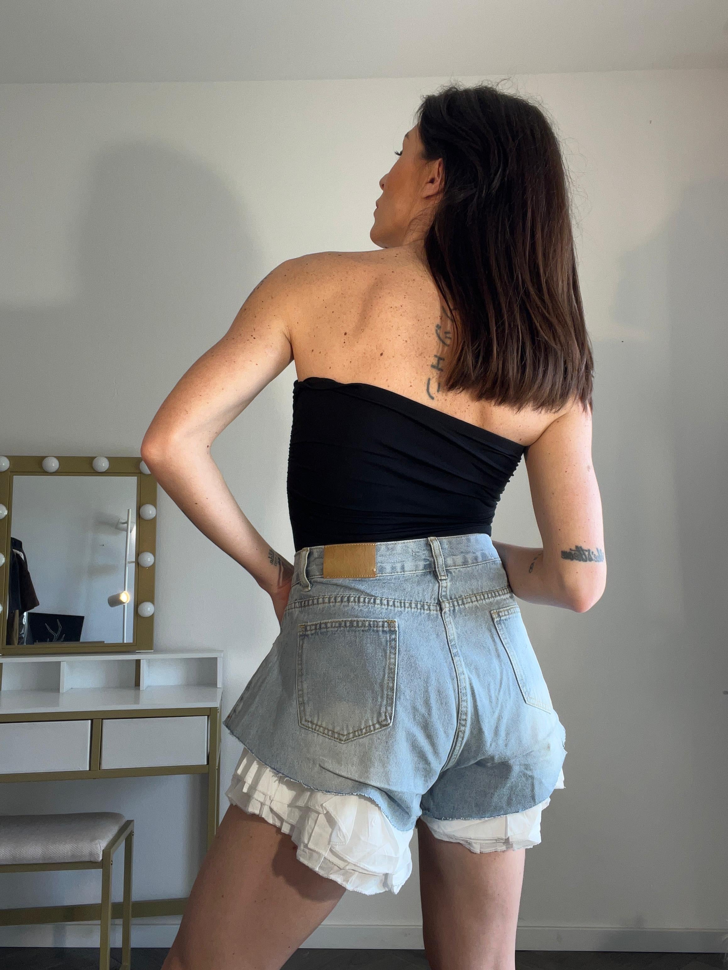 Short in jeans con camicia incorporata
