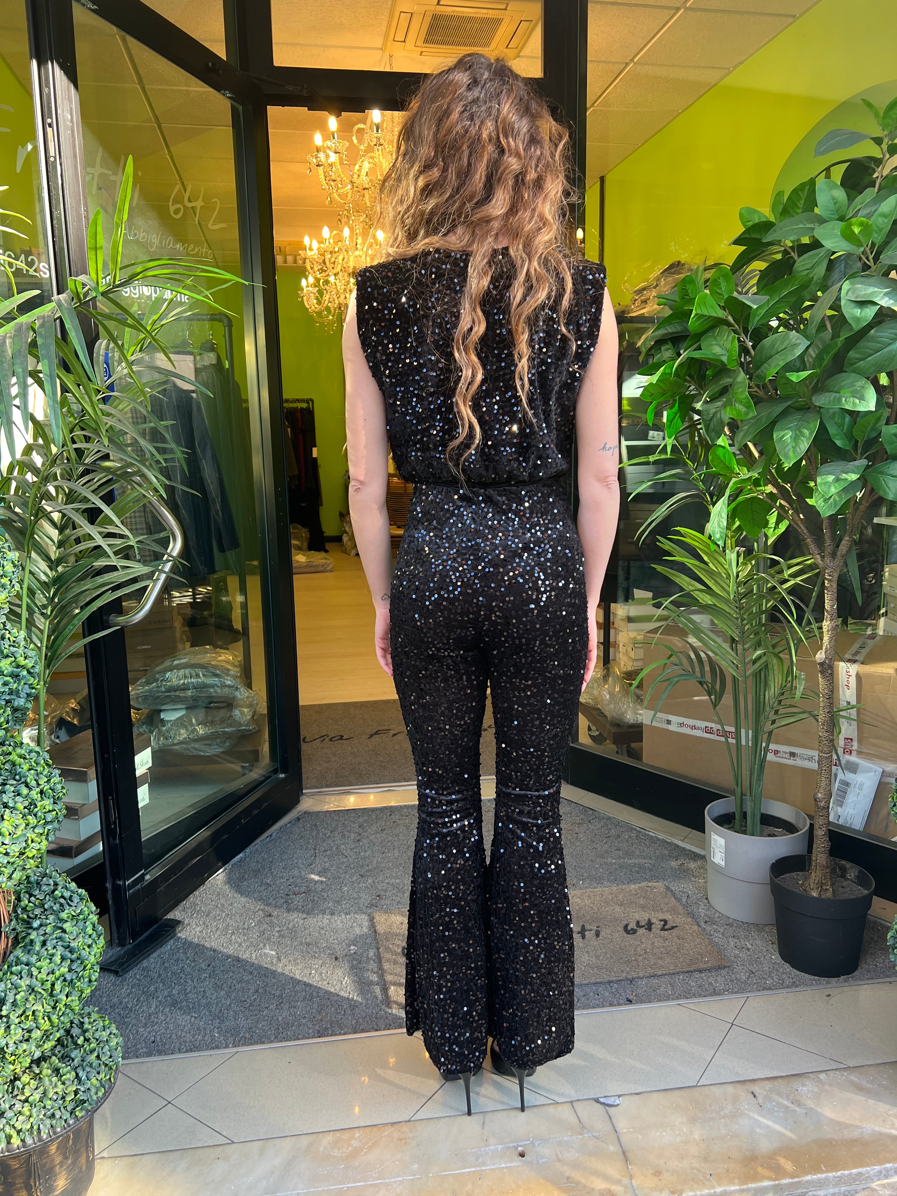 Body nero in paillettes