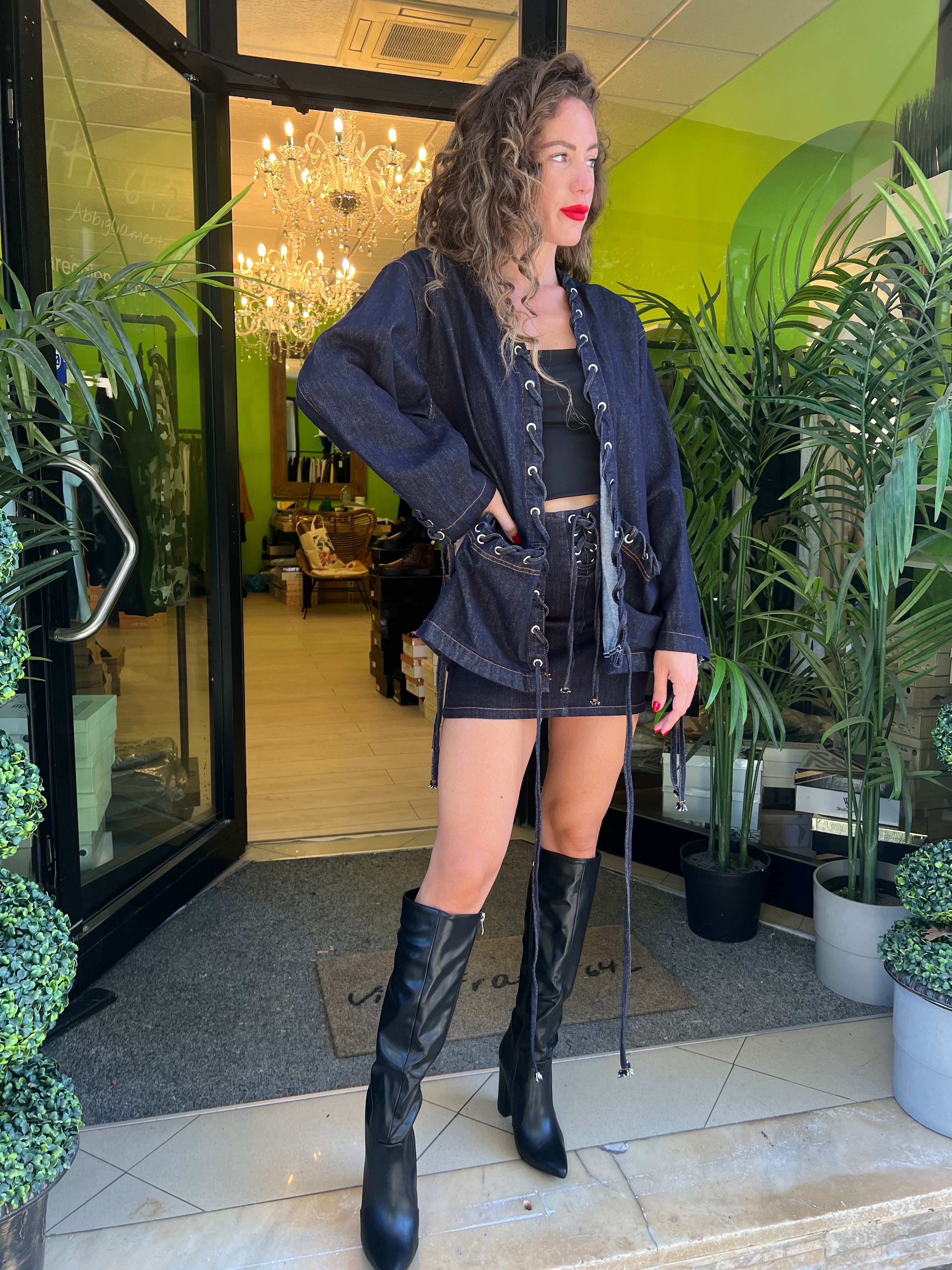 Kimono di jeans stringato