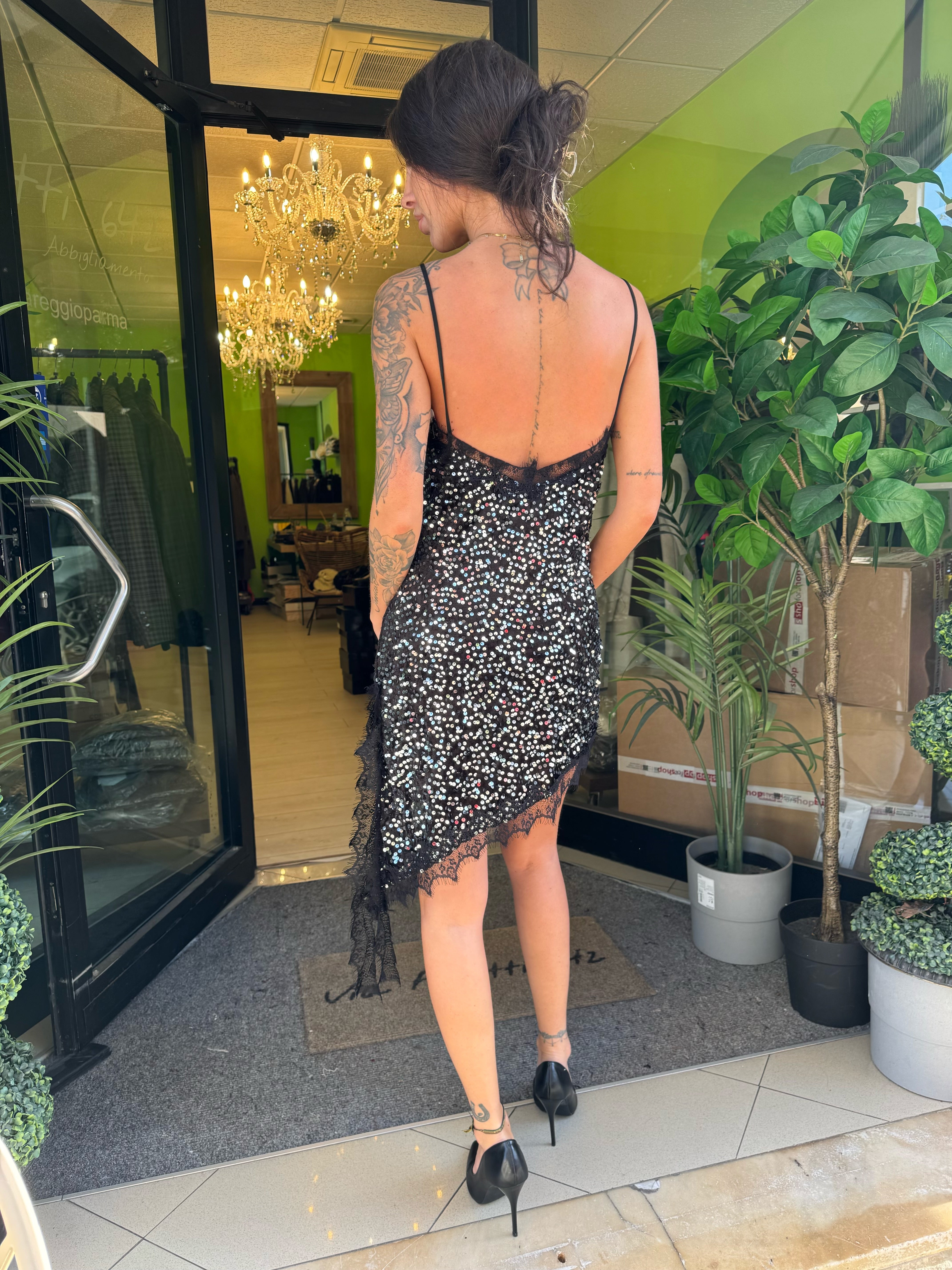 Abito “Viral” con paillettes in velluto due colori