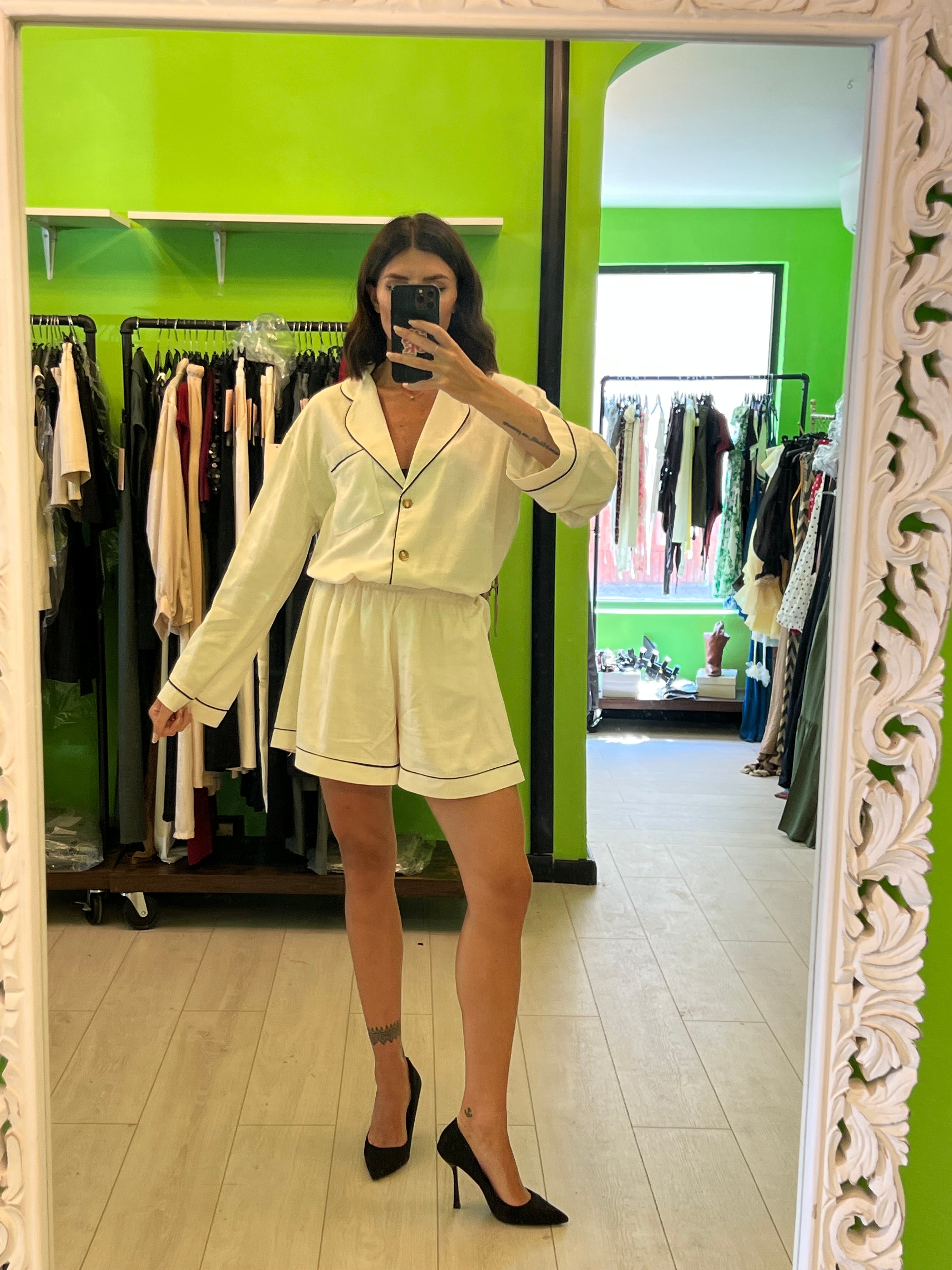 Completo giacca over più short lino cotone