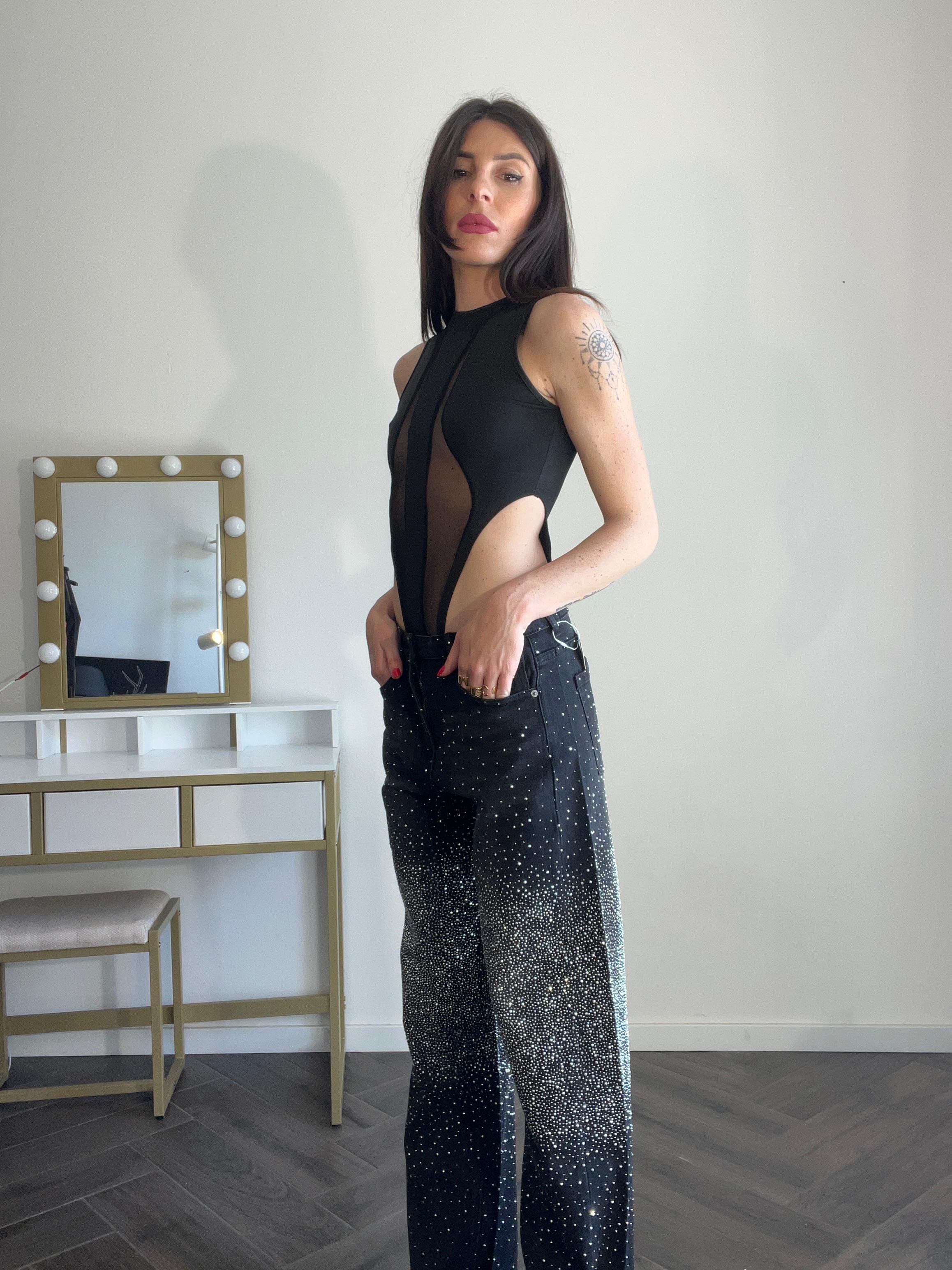 Jeans tempestato di strass top quality