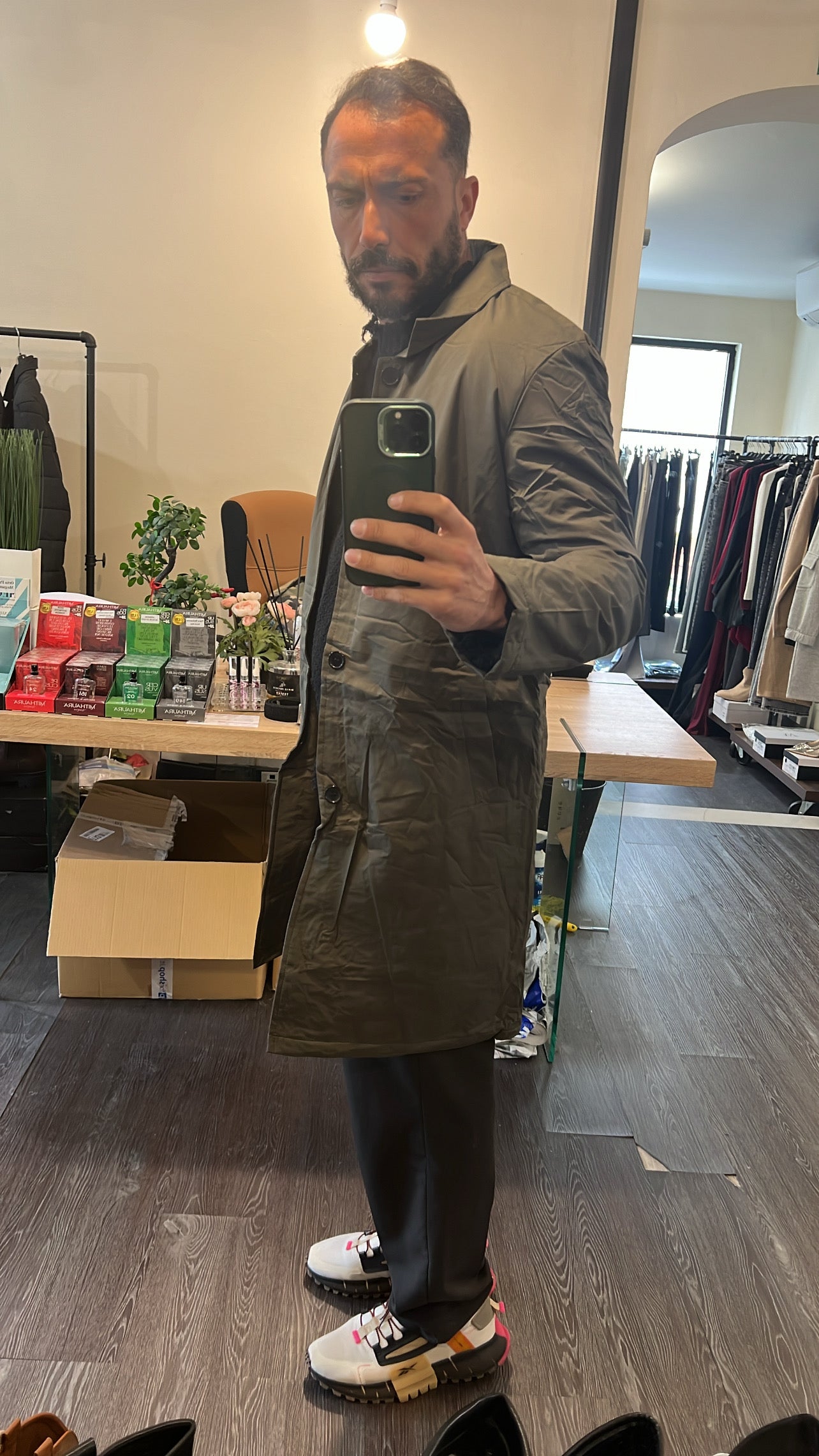 Trench vintage imbottito impermeabile verde militare