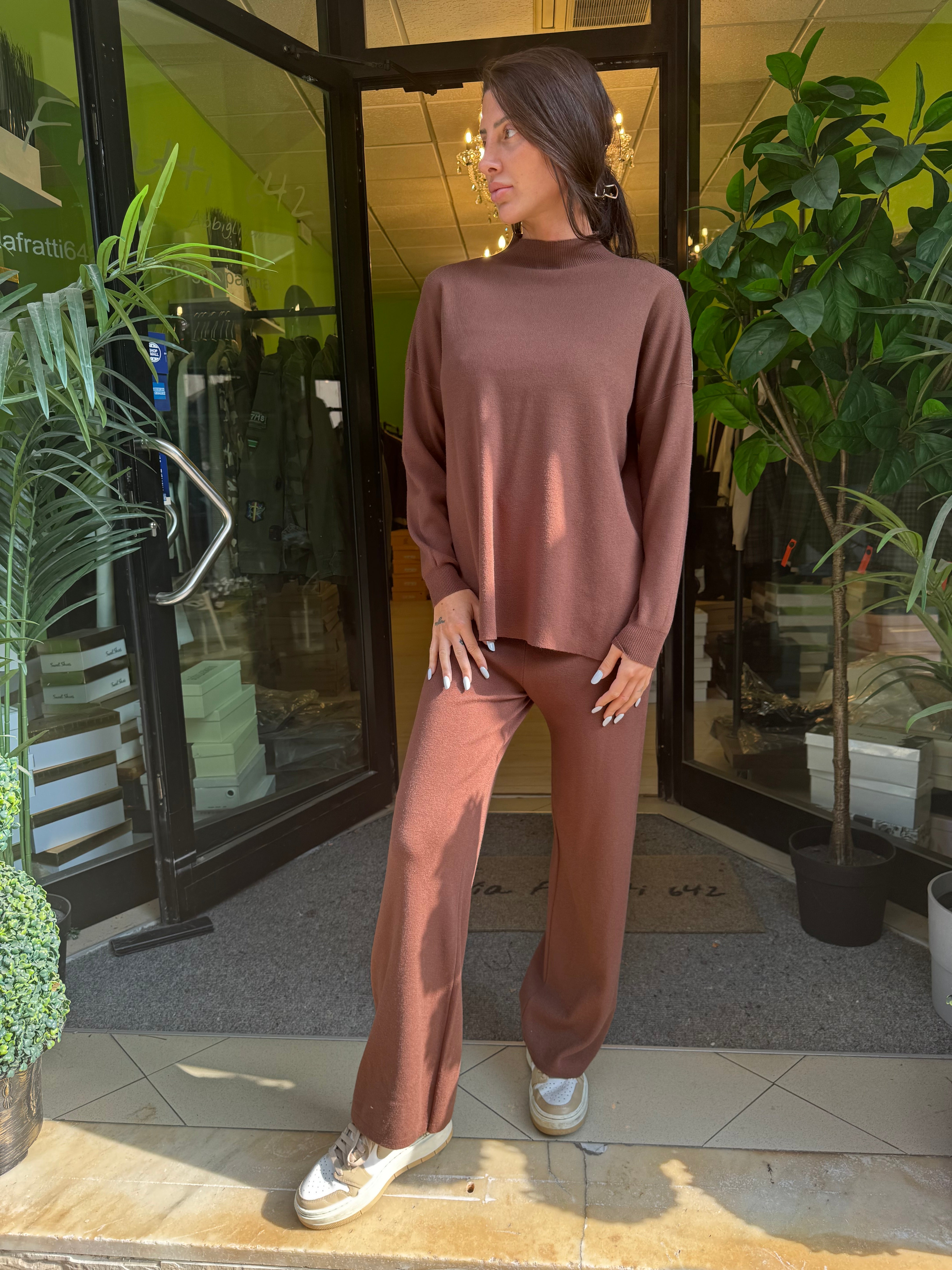 Coordinato in maglia pull più pantalone 4 colori