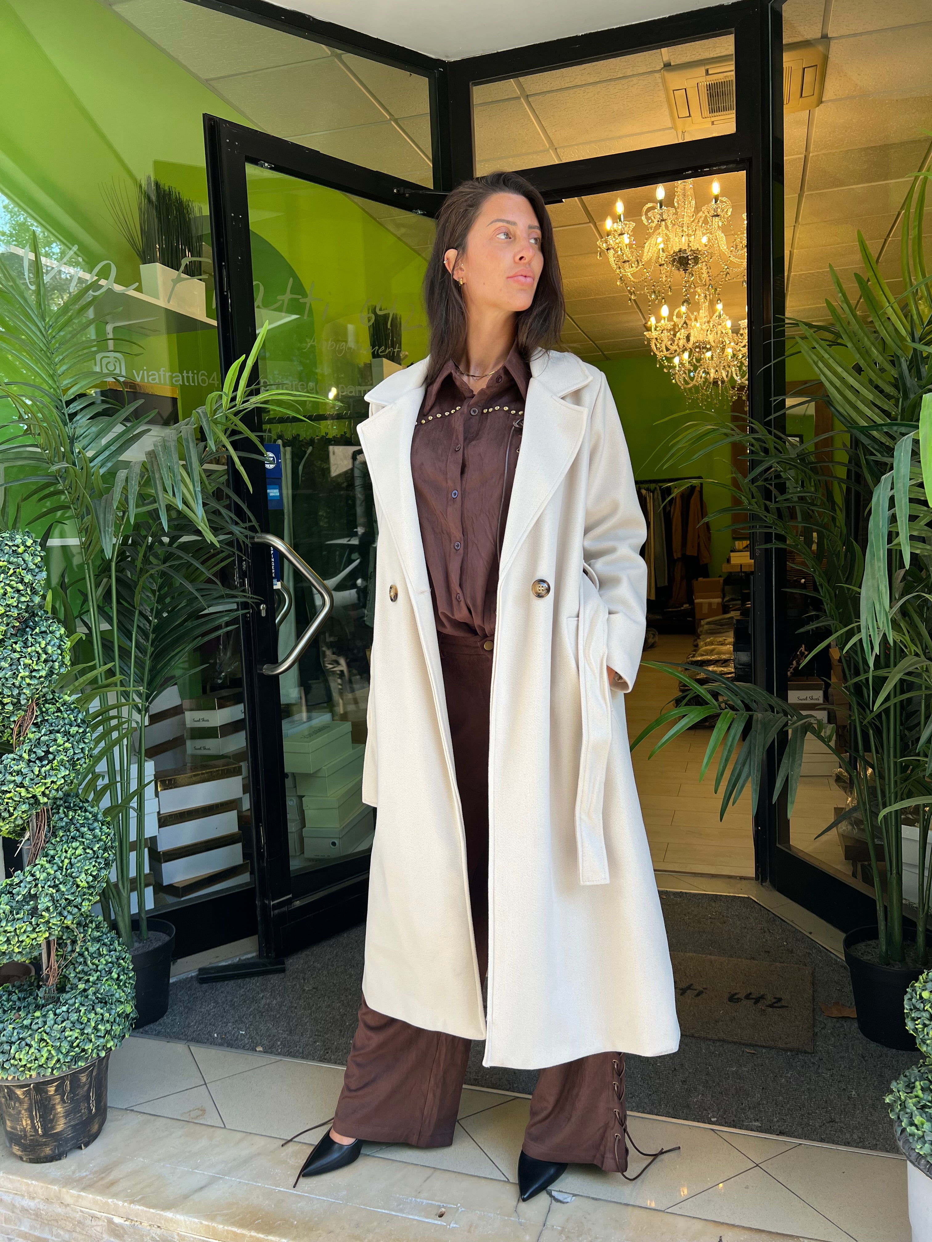 Cappotto panna con cintura