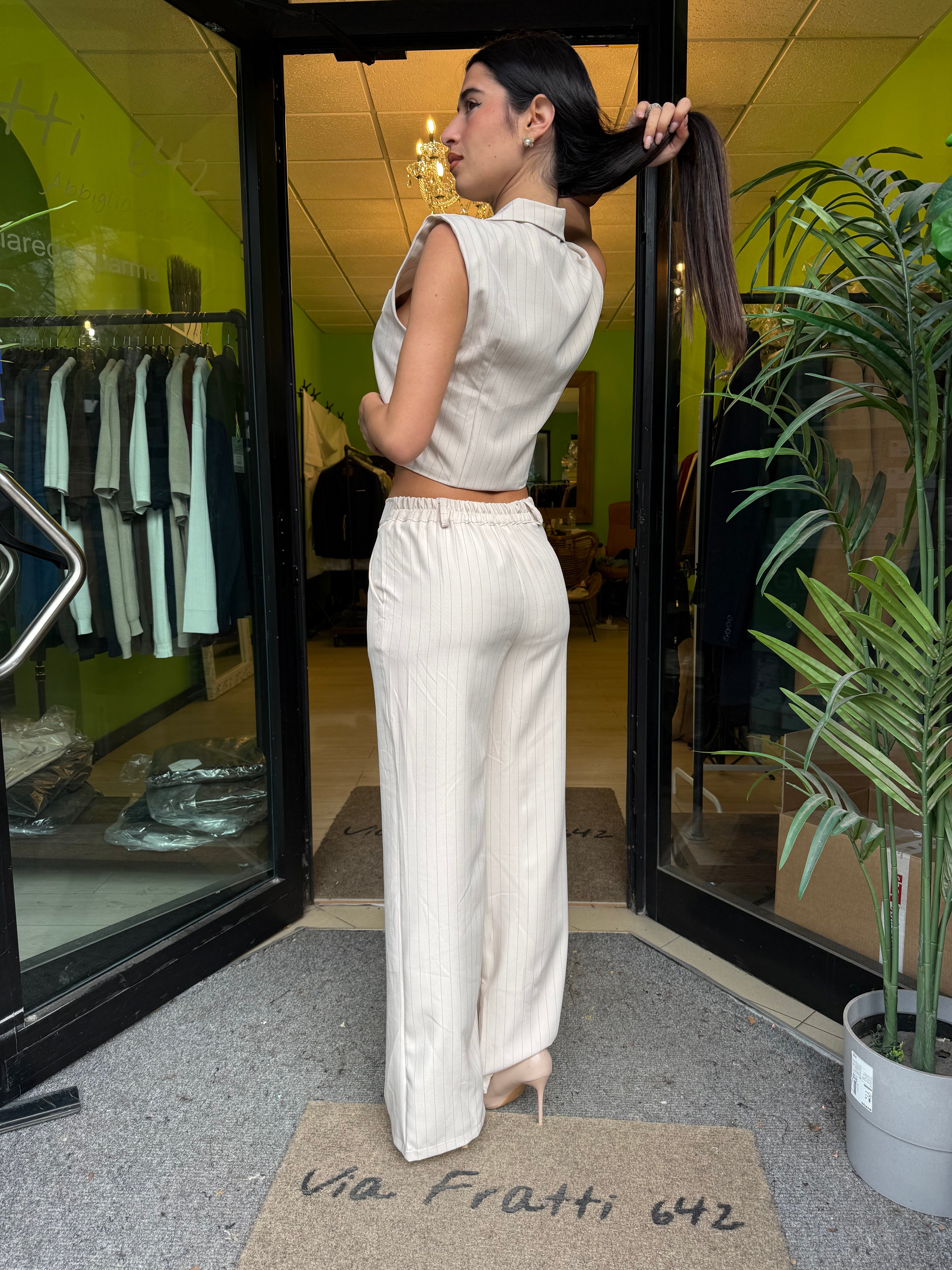 Coordinato pantalone più gillet gessato