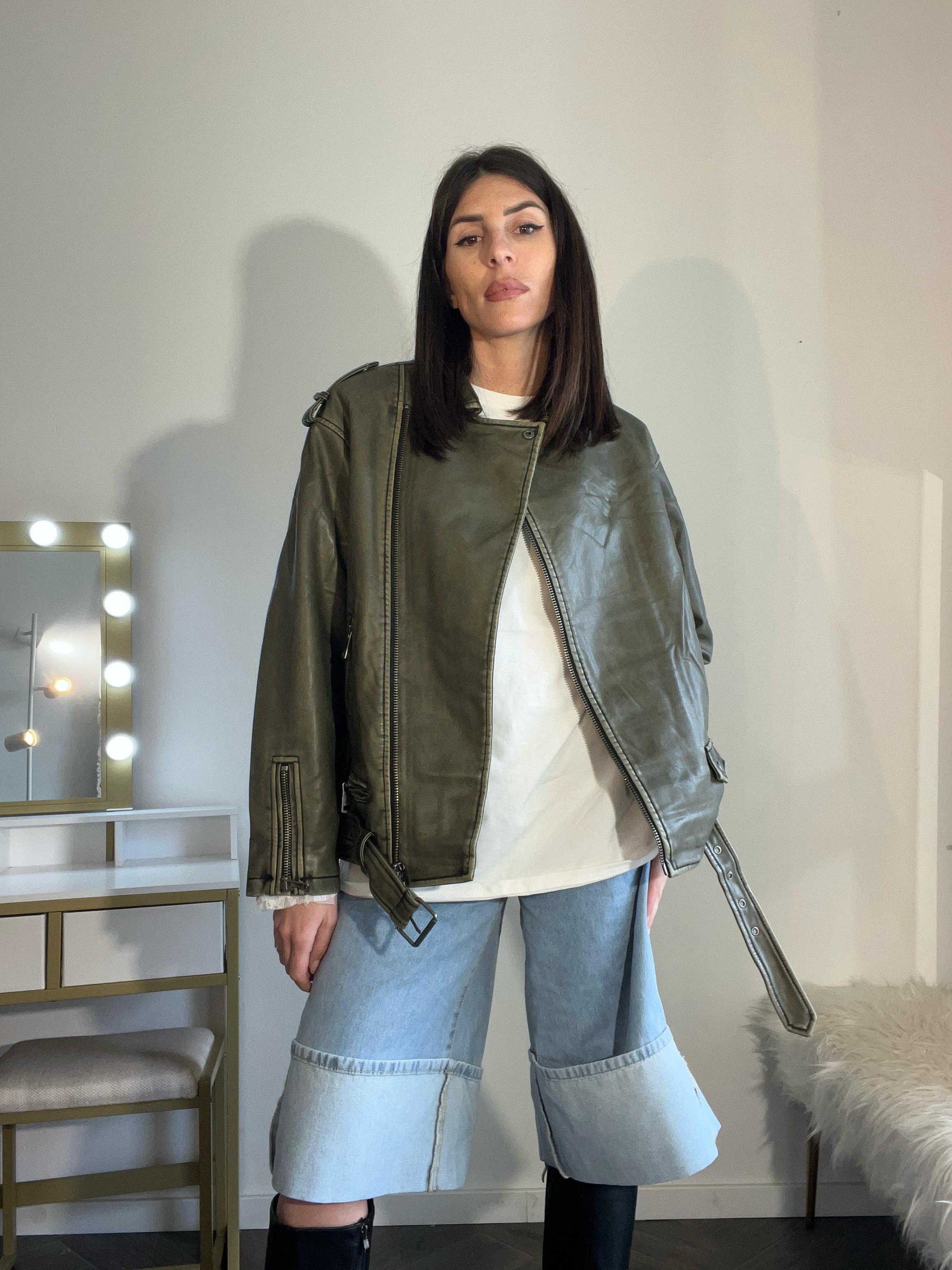 Chiodo over verde militare invecchiato top quality