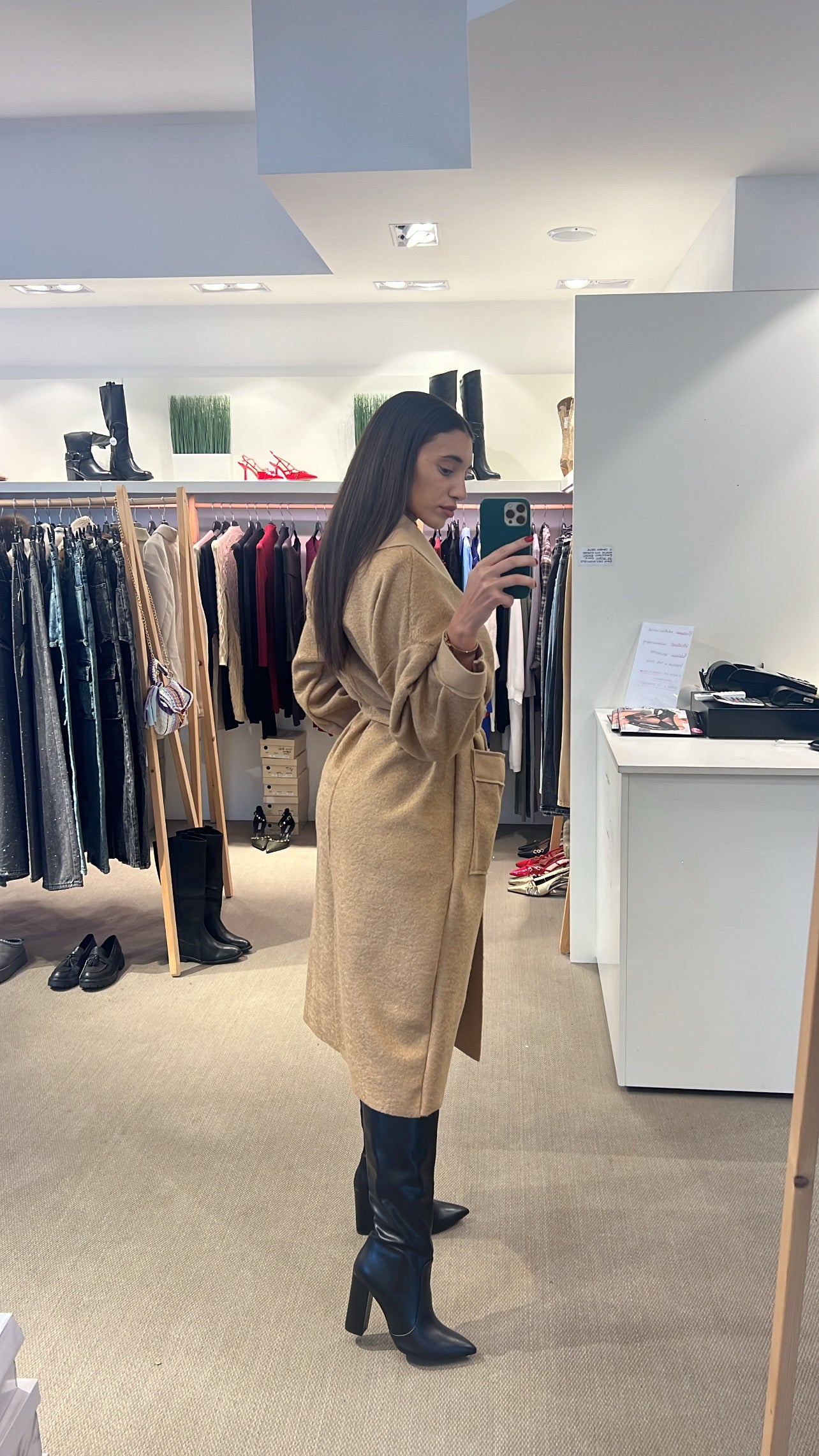 Cappotto lana cotta taglia unica modello “max” con cintura cammello