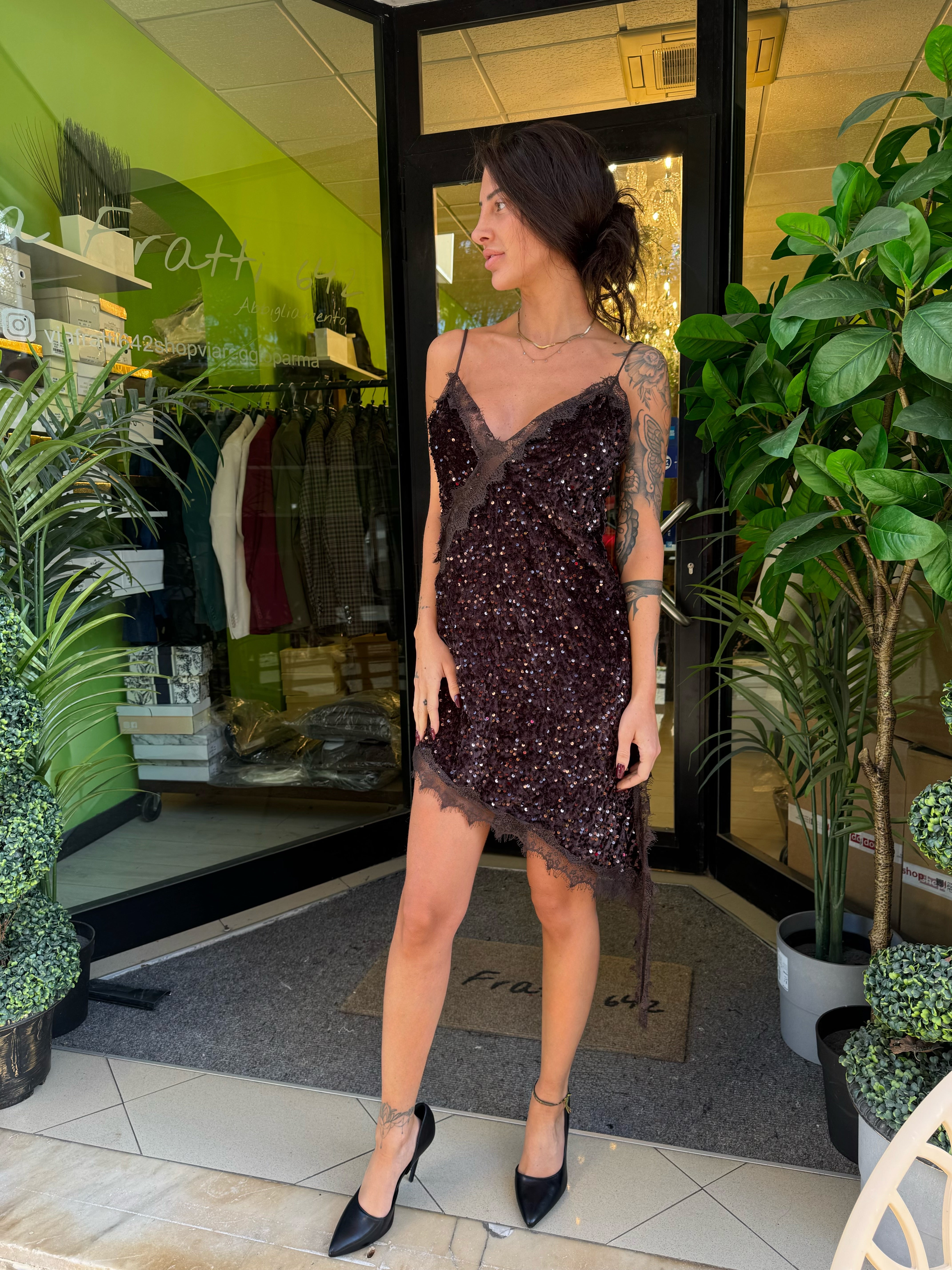 Abito “Viral” con paillettes in velluto due colori