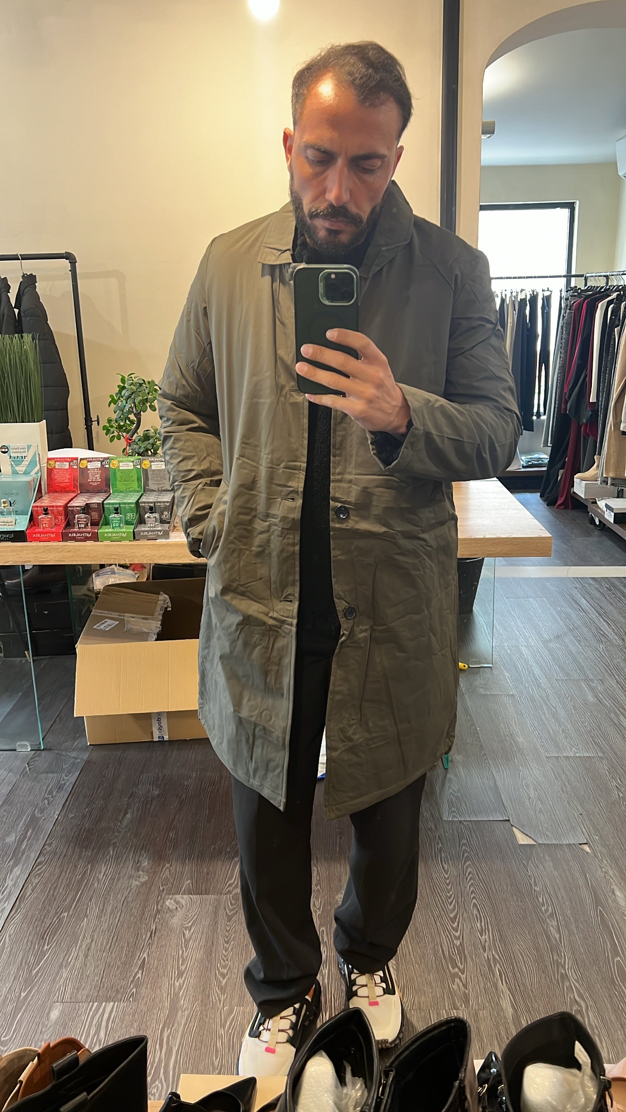 Trench vintage imbottito impermeabile verde militare