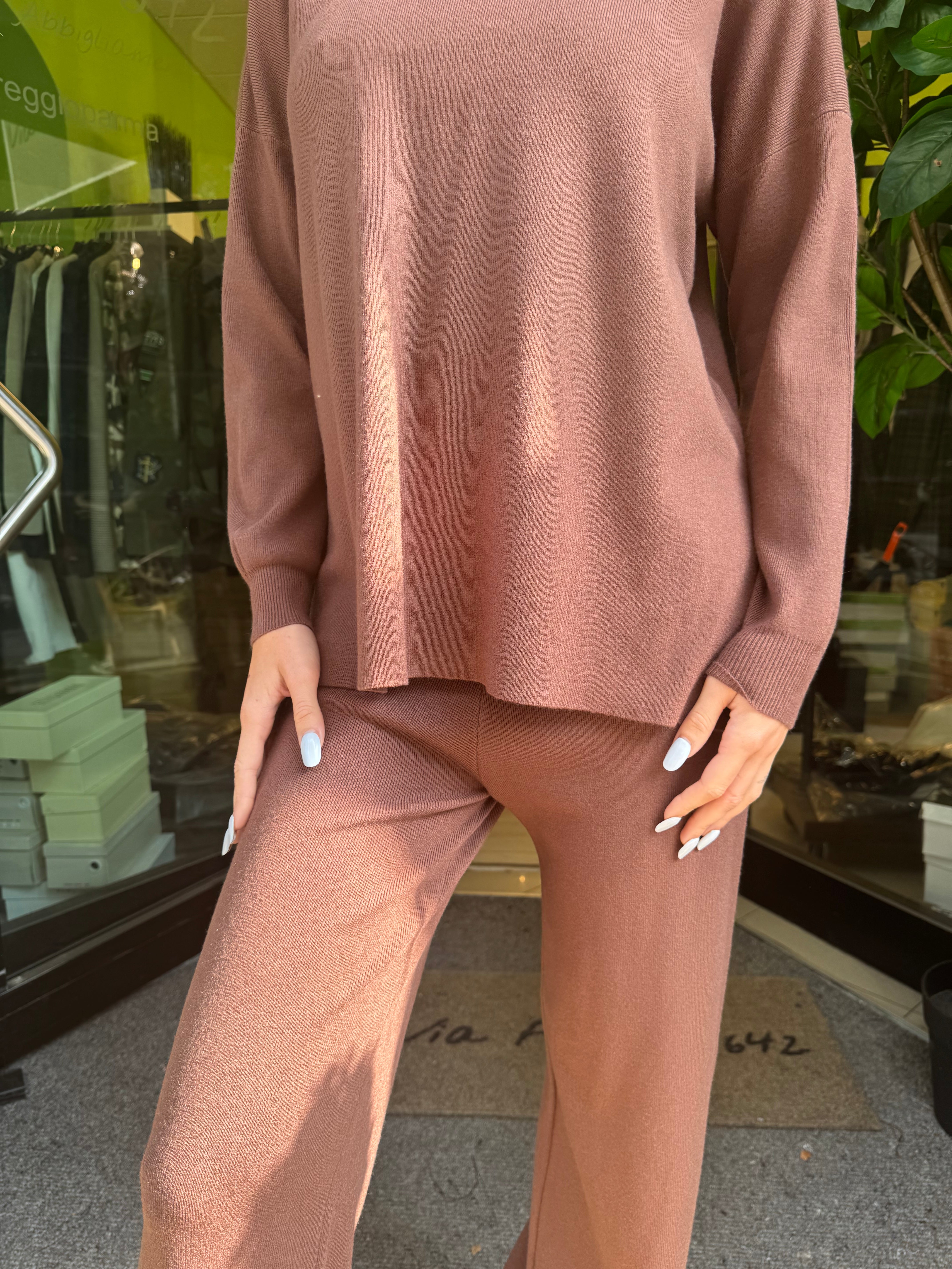 Coordinato in maglia pull più pantalone 4 colori