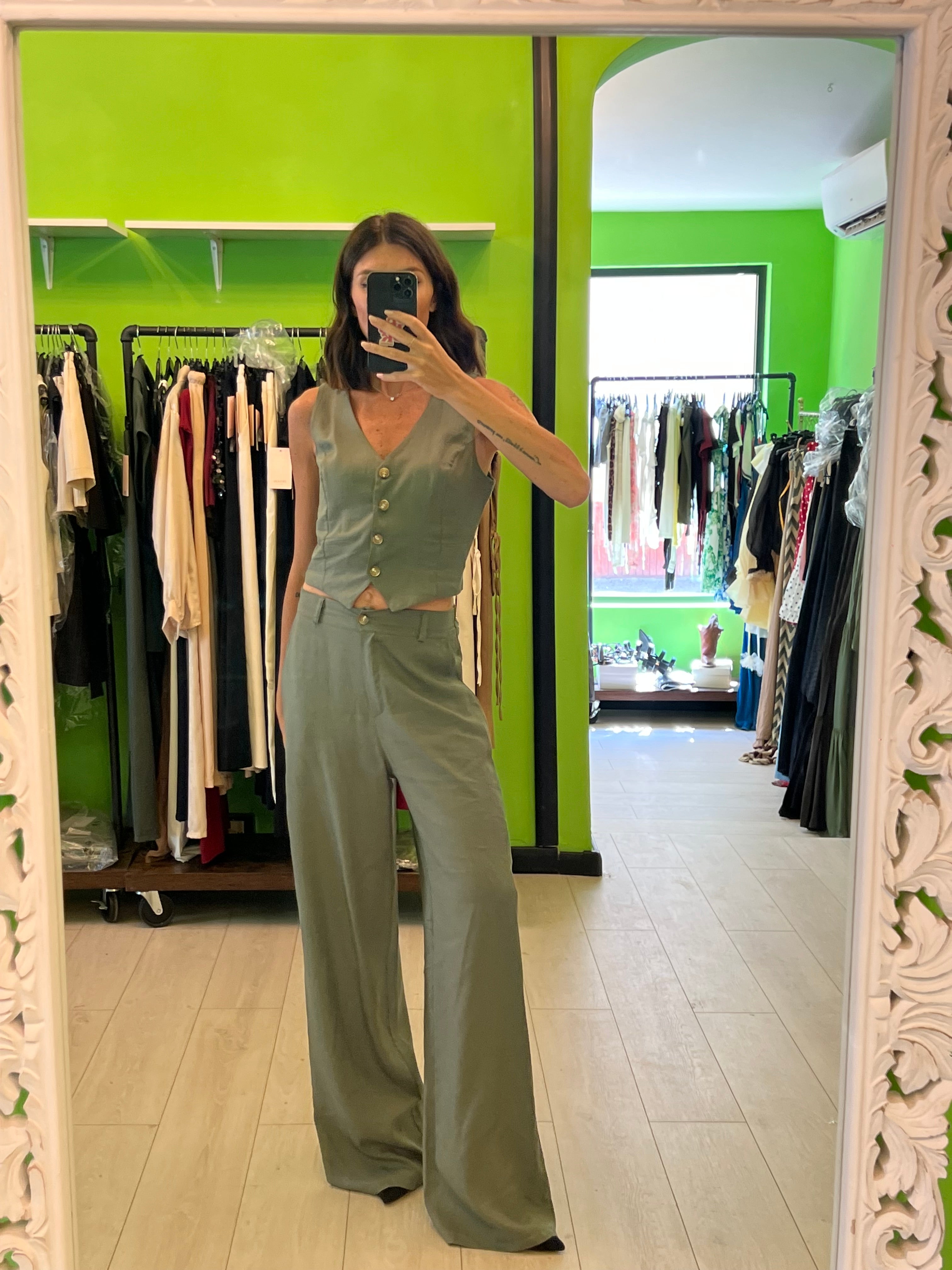 Completo gilet più pantalone lino cotone