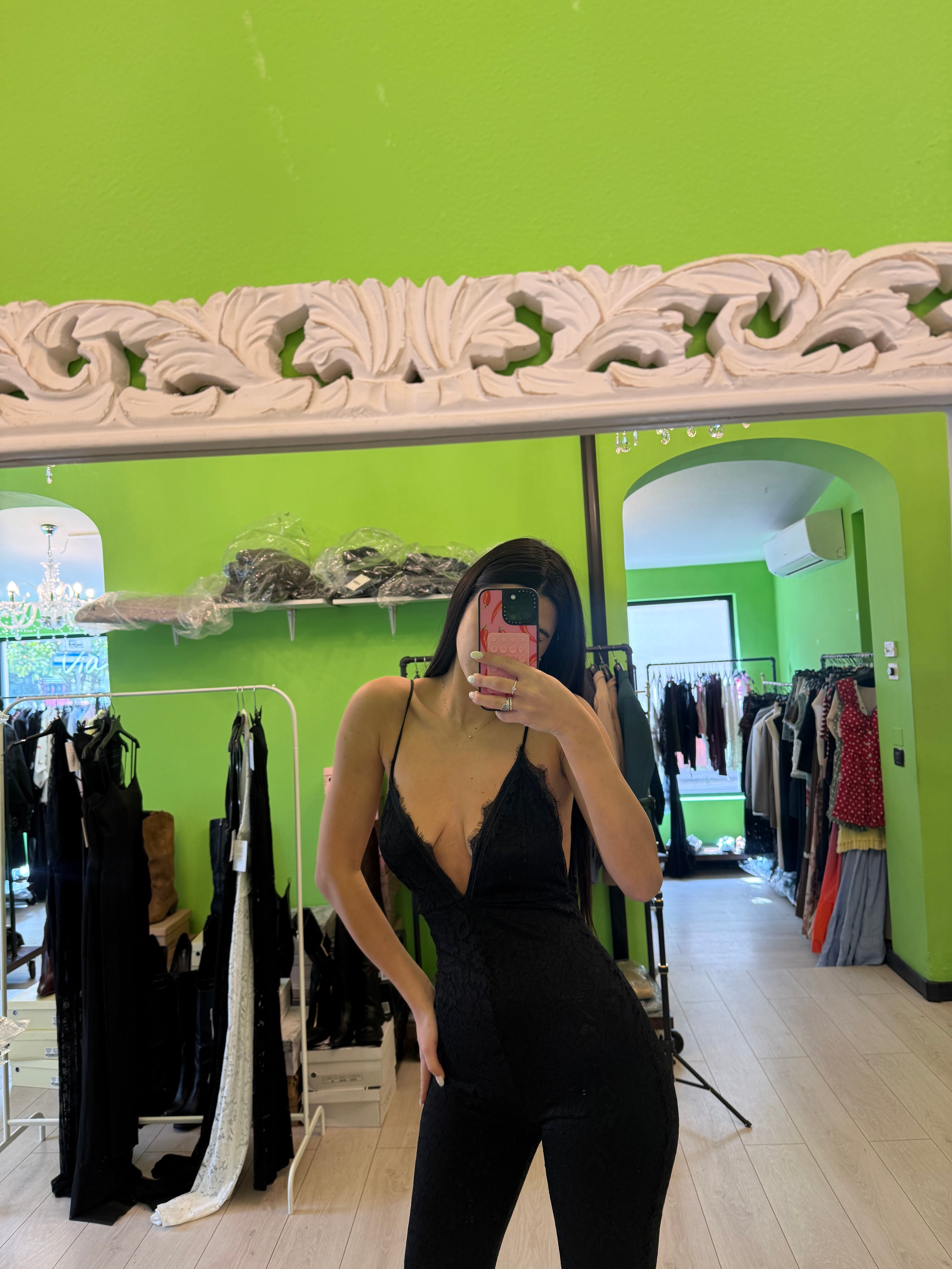 Jumpsuite interamente in pizzo nera
