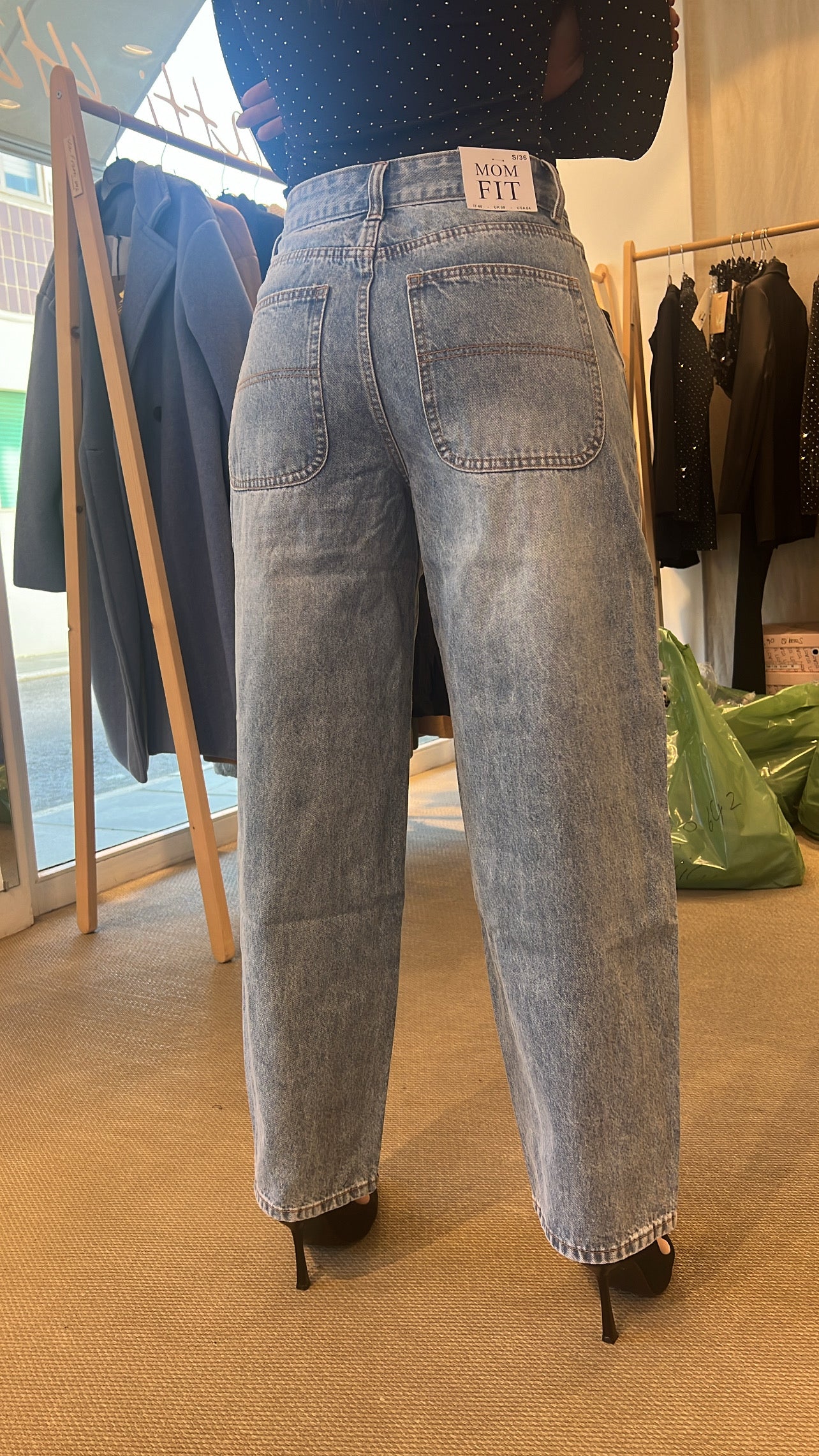 Jeans mom fit blu top quality