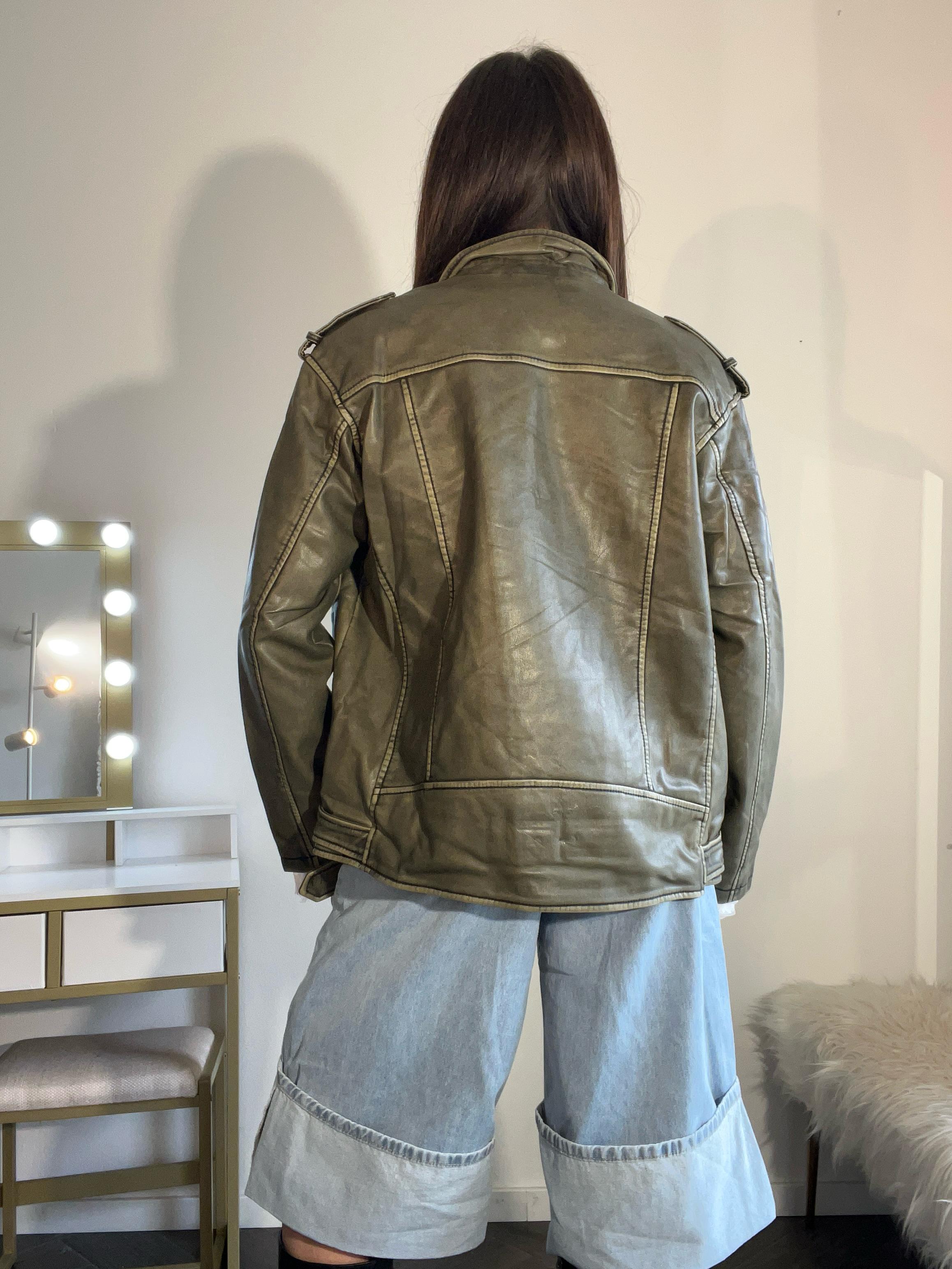 Chiodo over verde militare invecchiato top quality