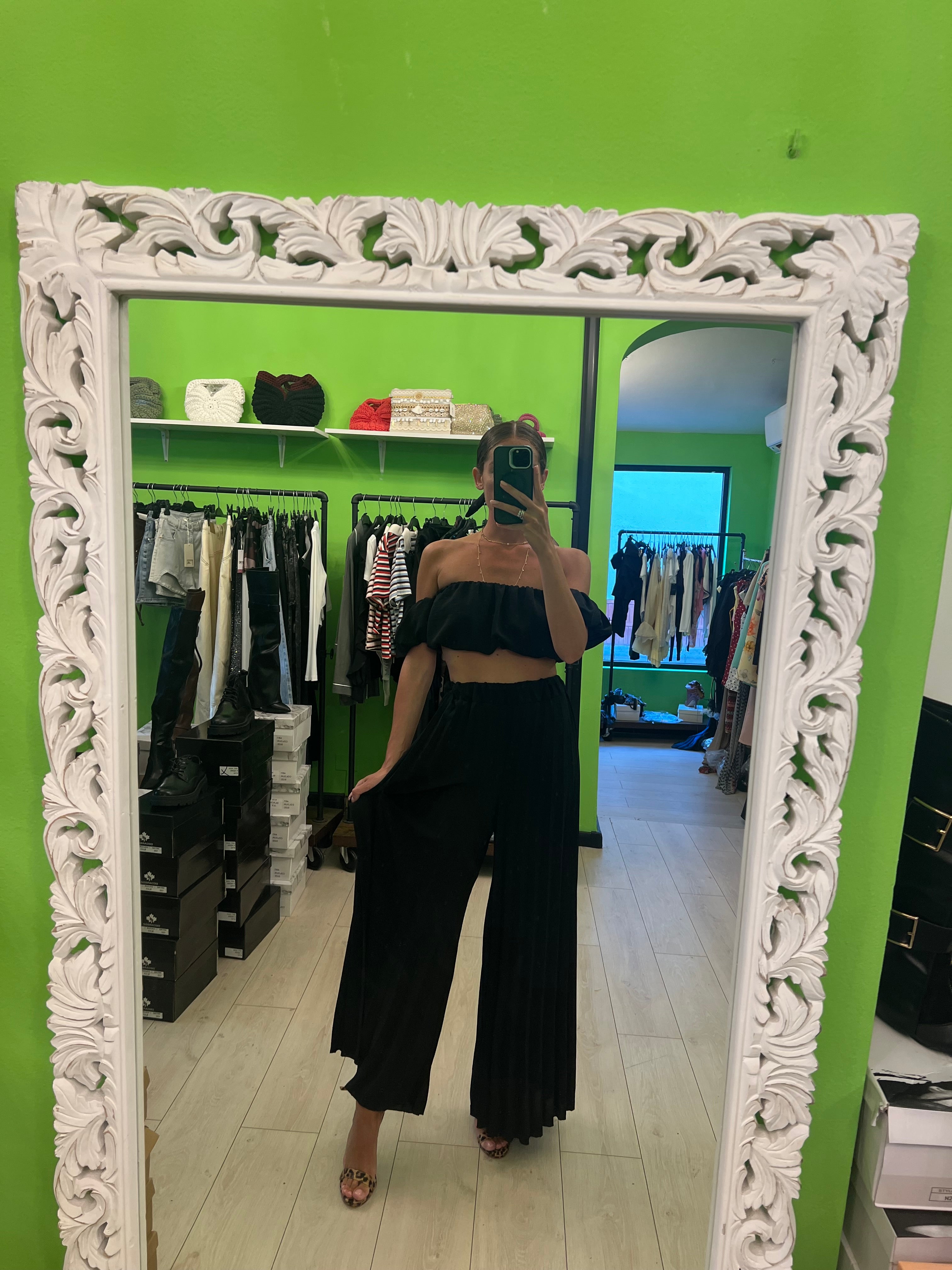 Coordinato pantalone plissettato due colori