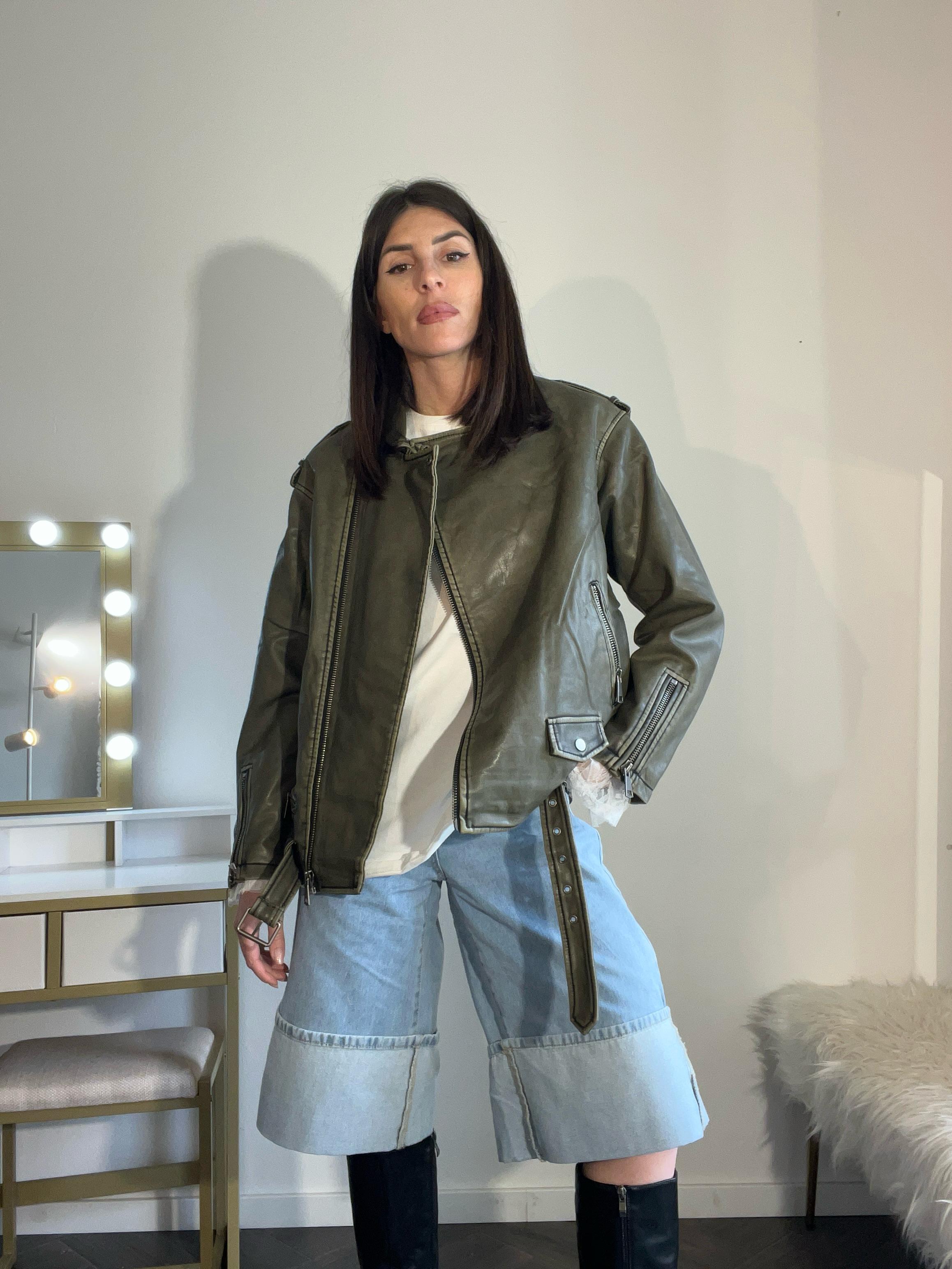 Chiodo over verde militare invecchiato top quality