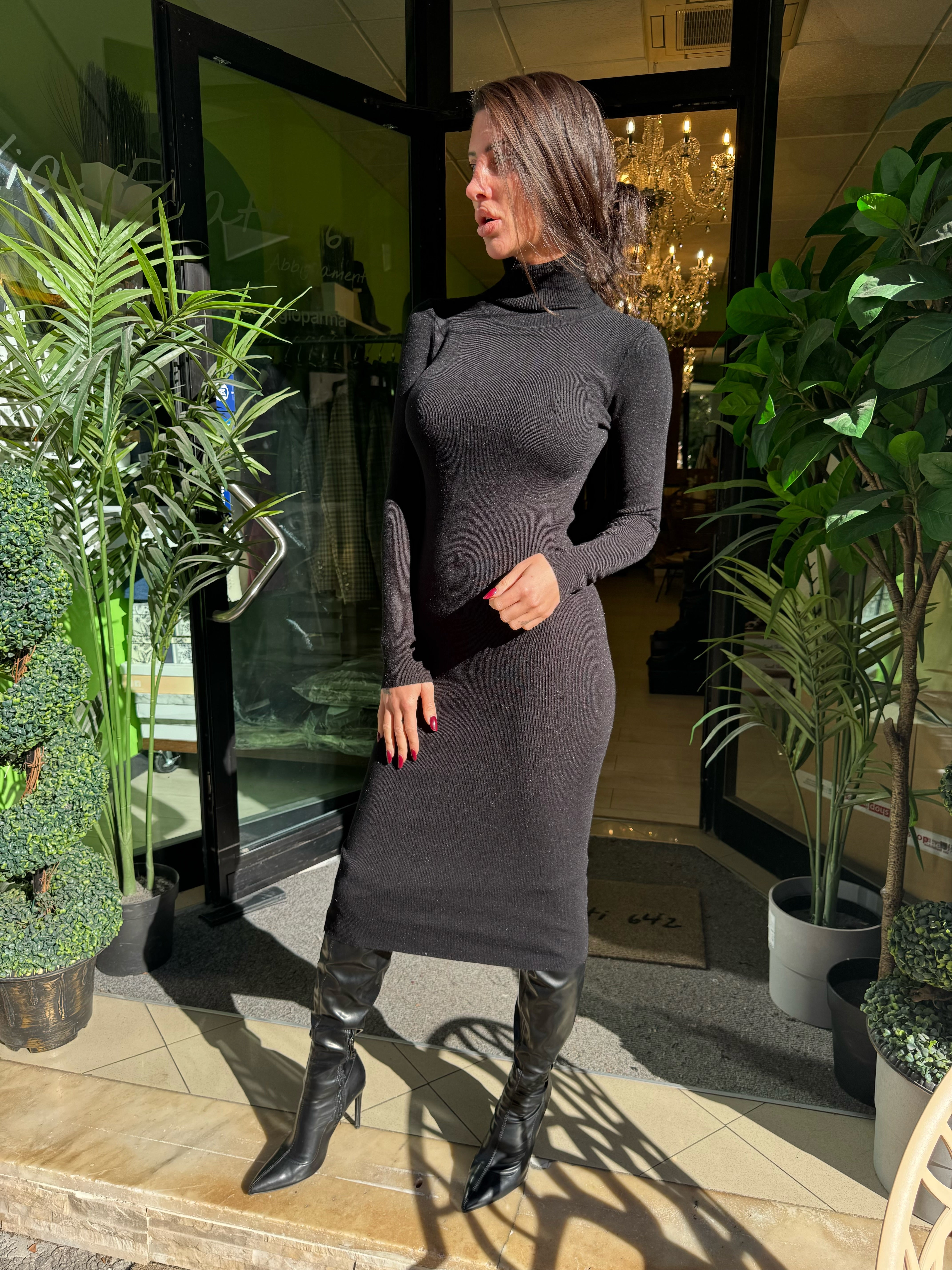 Abito in maglia collo alto lungo 3 colori disponibili