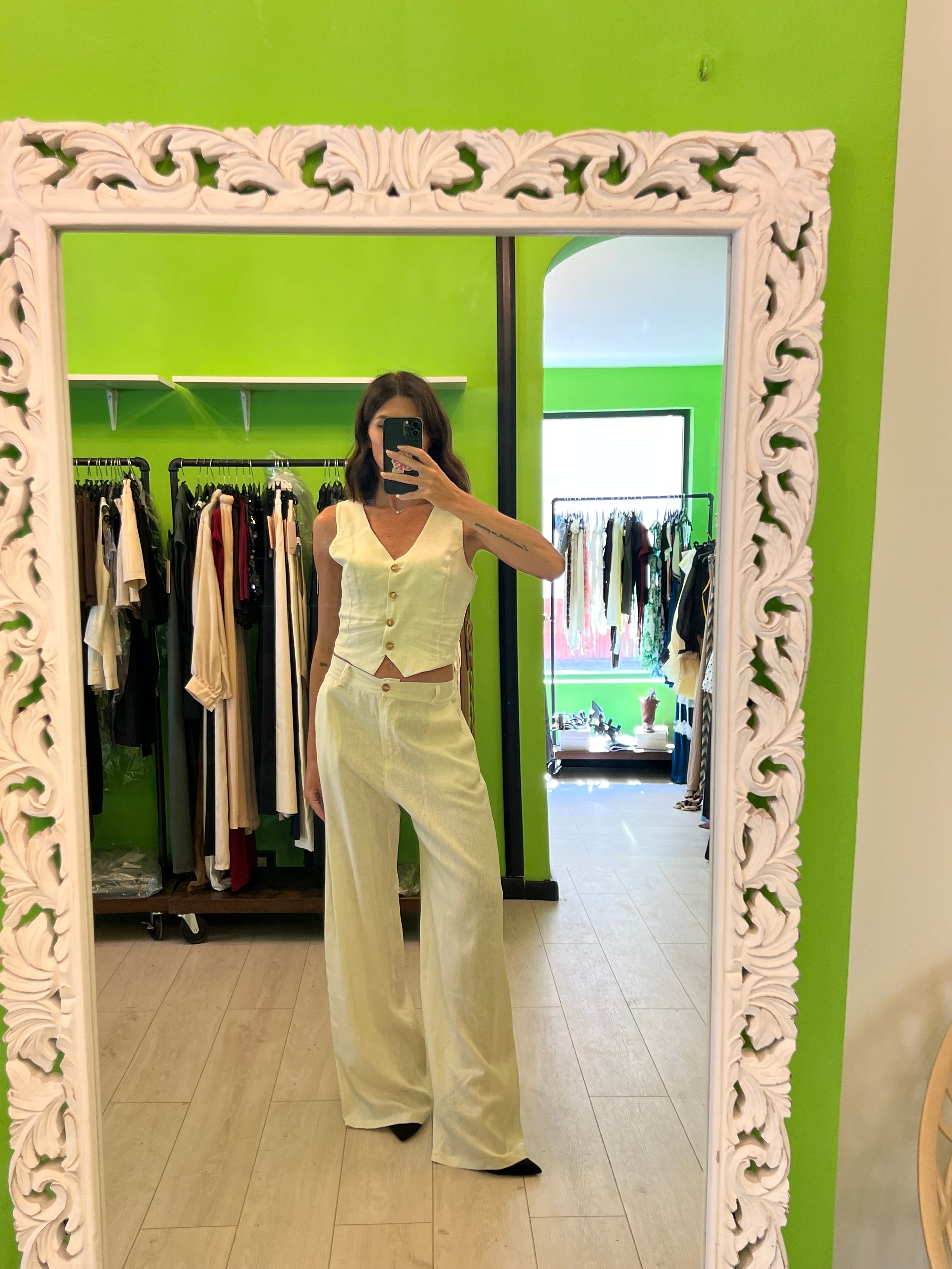 Completo gilet più pantalone lino cotone