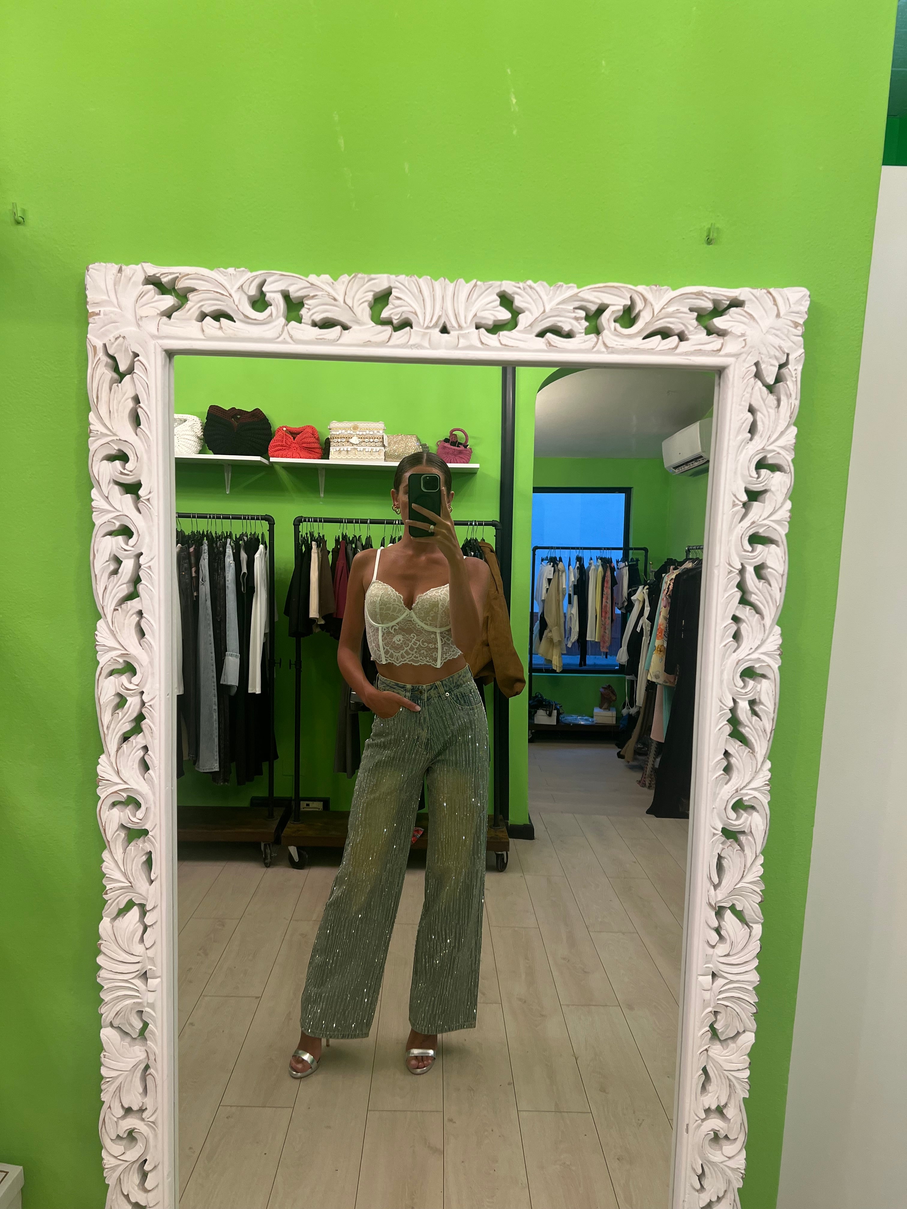 Jeans linee di strass invecchiato