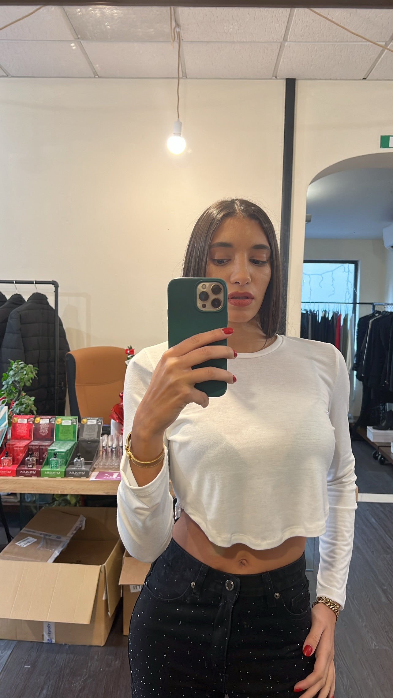T-shirt manica lunga top quality bianca taglia unica