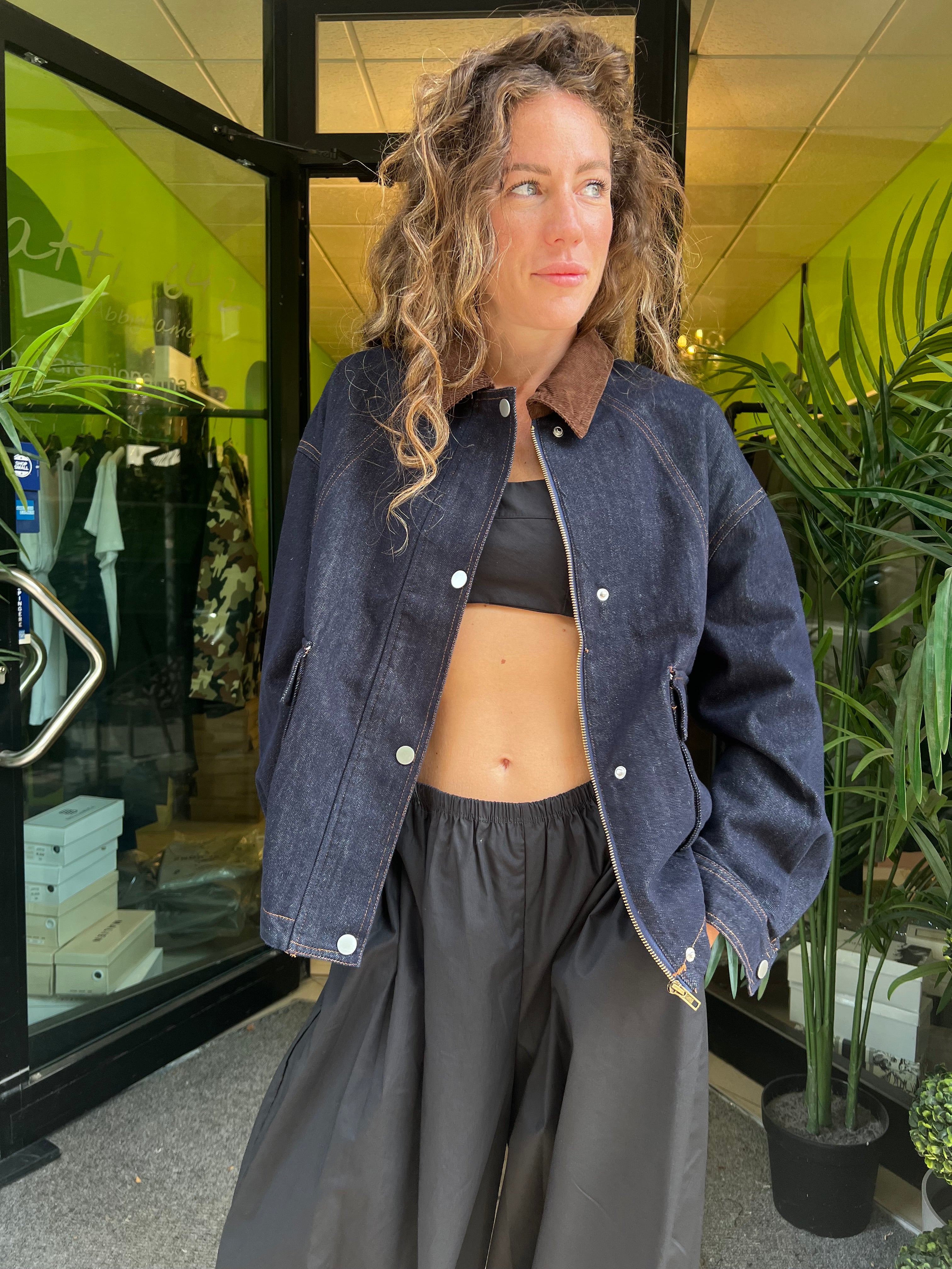 Giacca jeans colletto velluto