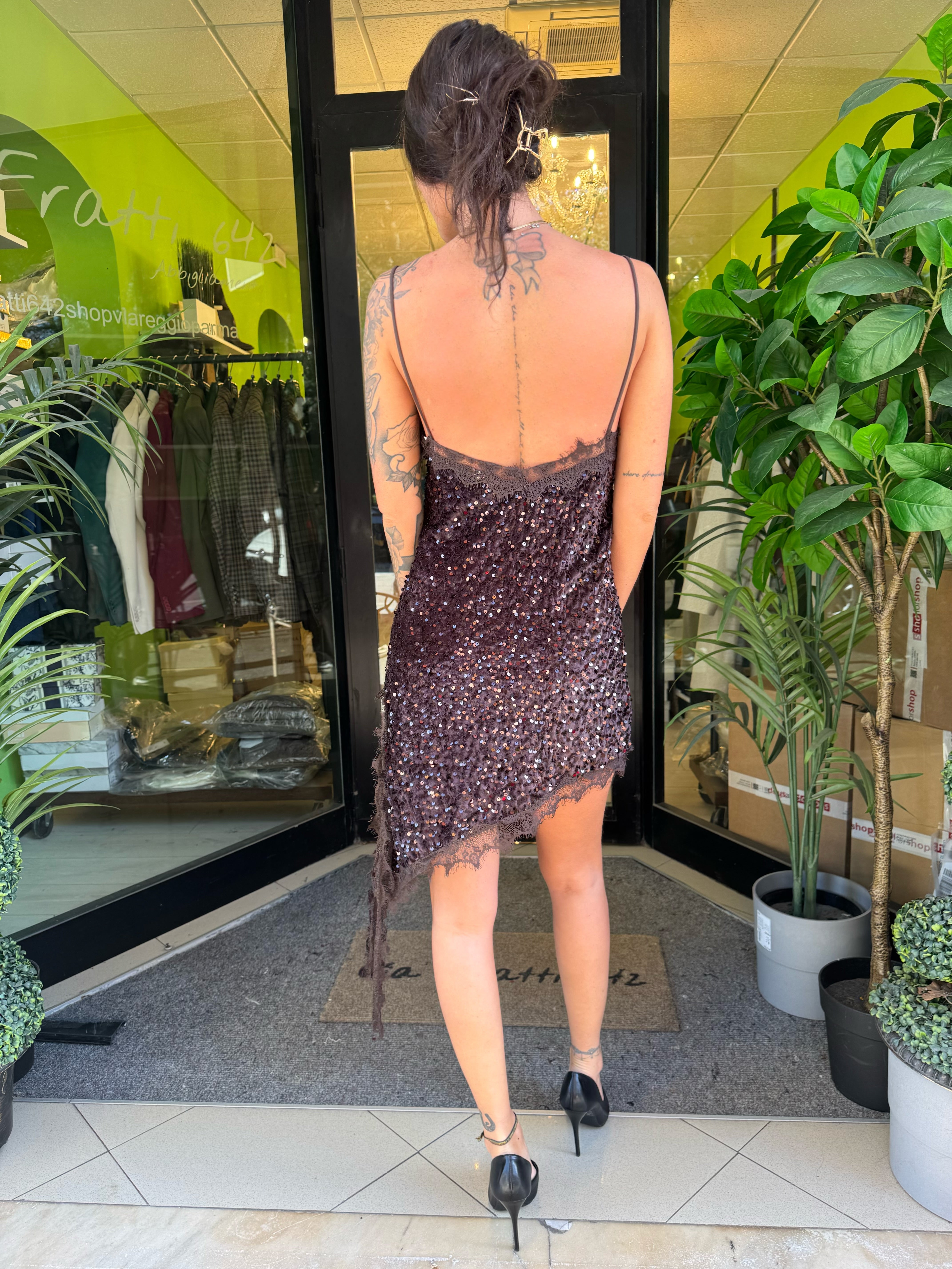 Abito “Viral” con paillettes in velluto due colori