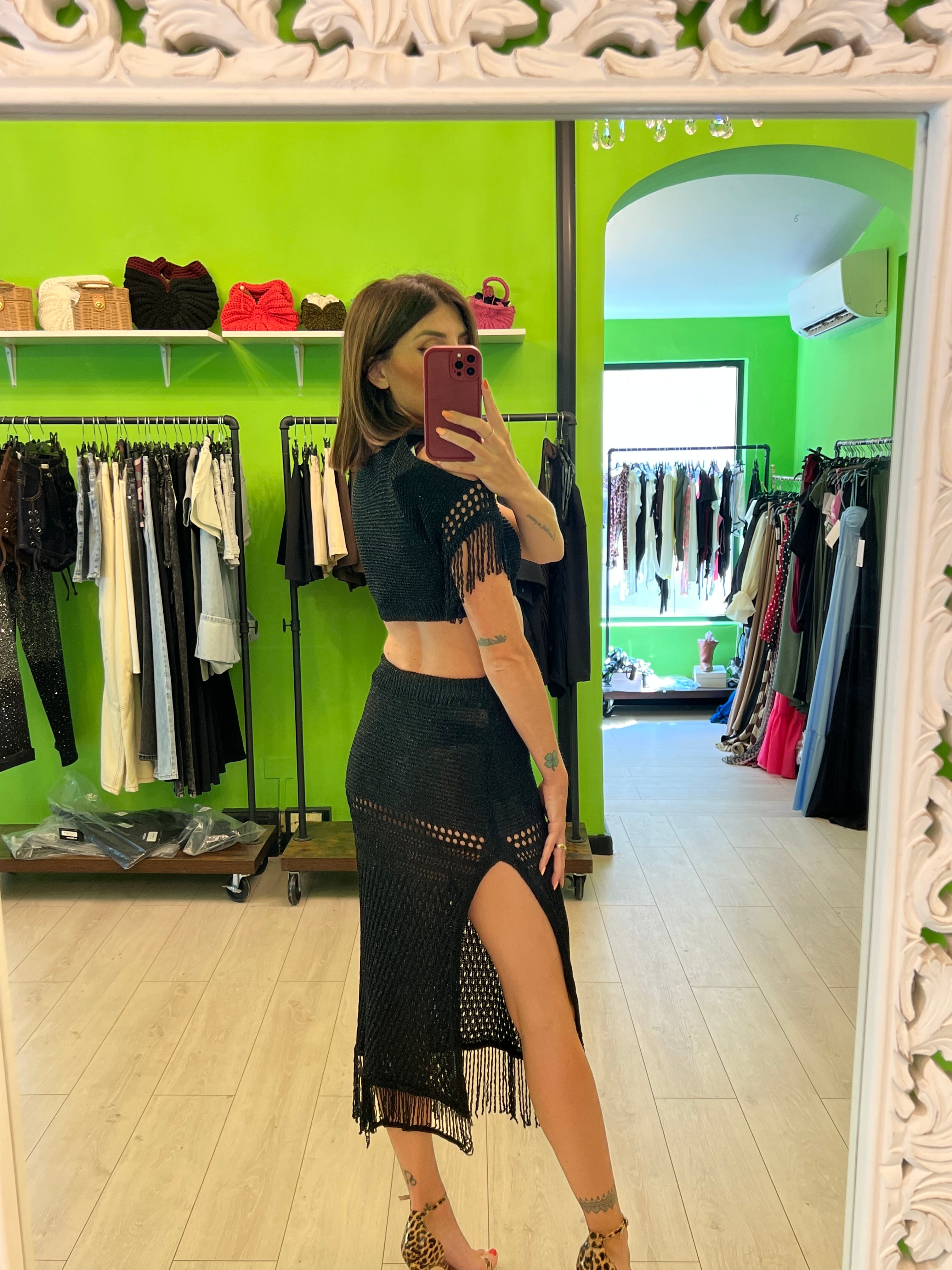 Coordinato lurex nero con frange