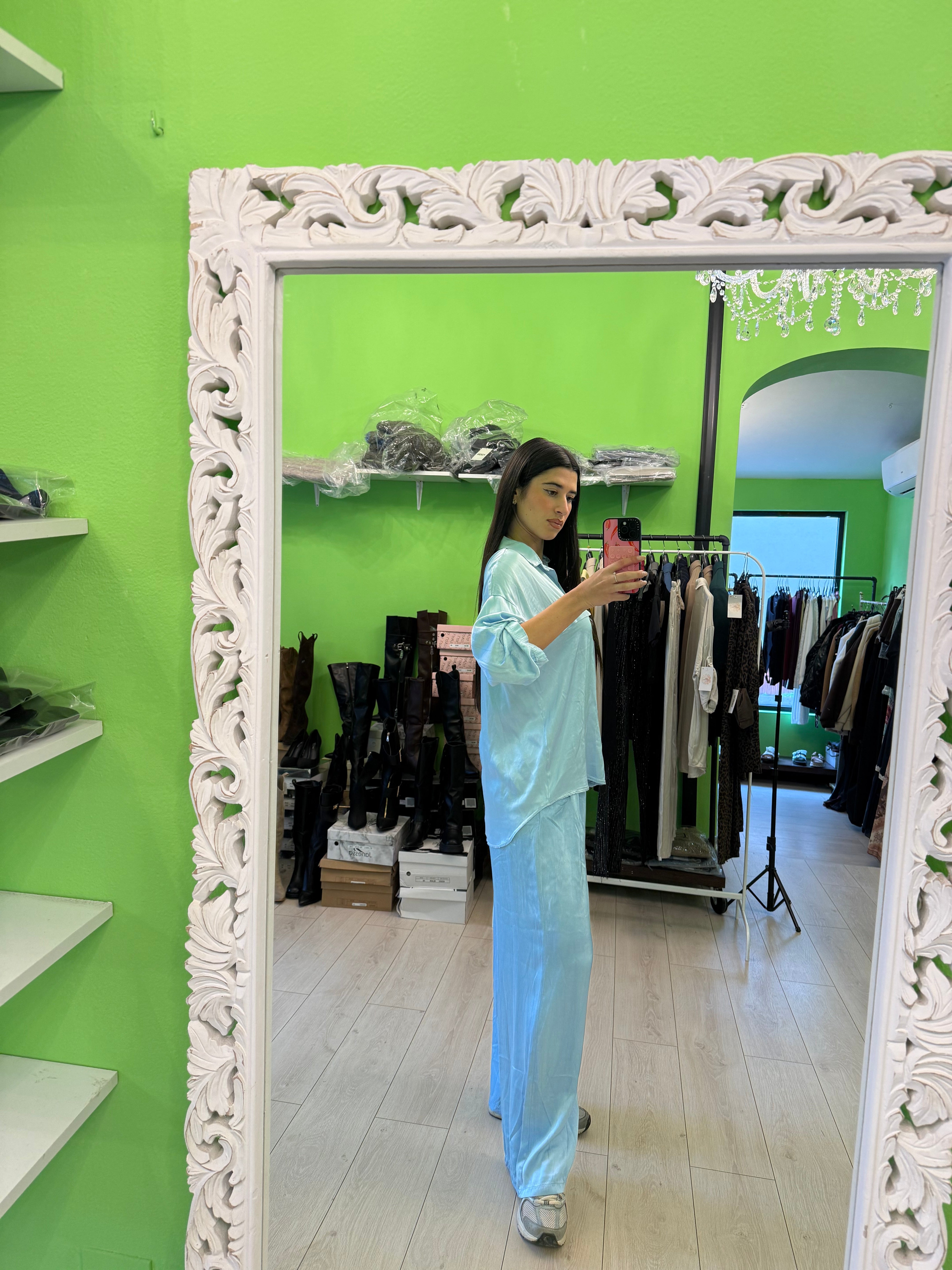 Completo camicia più pantalone effetto seta