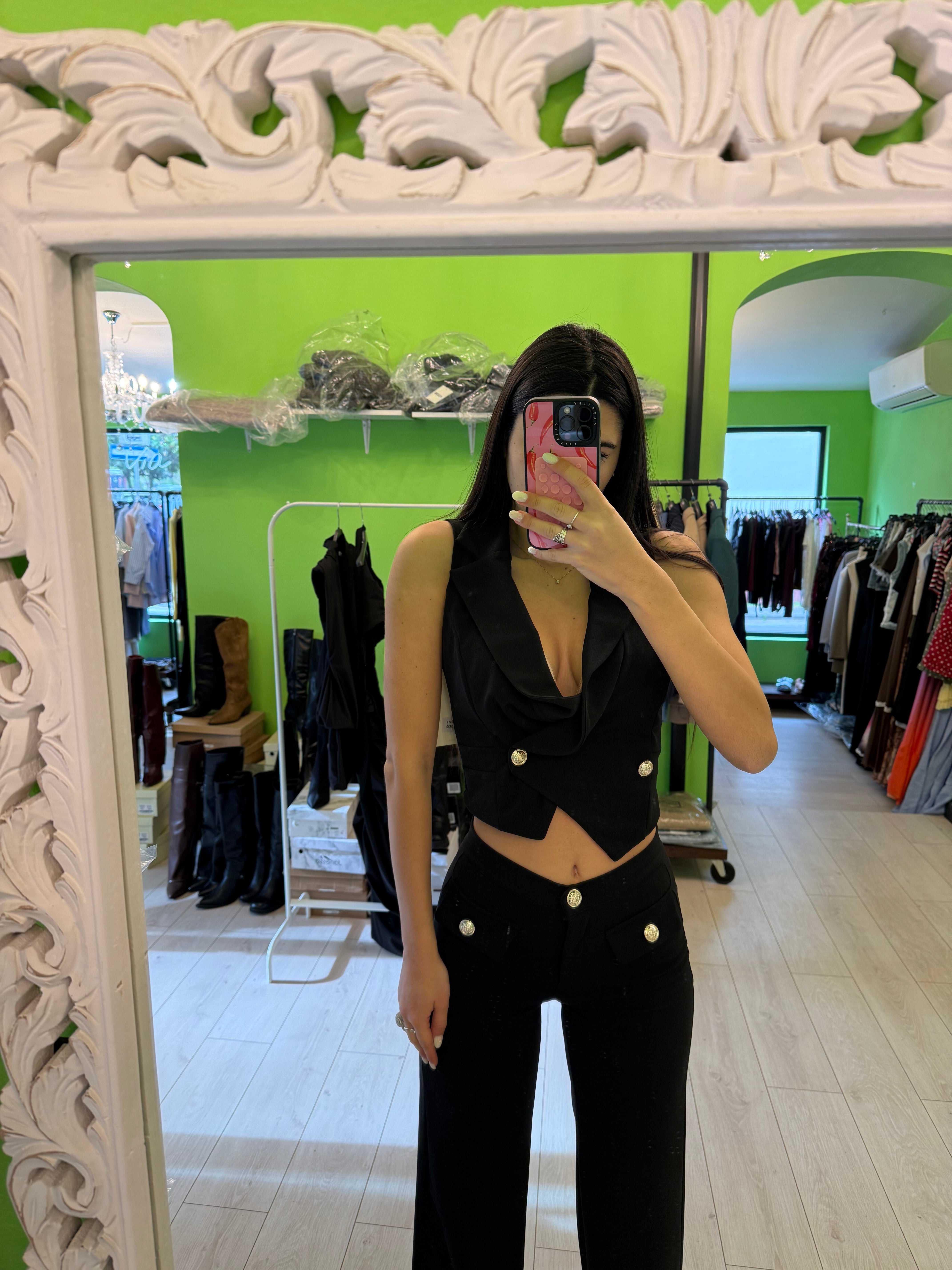 Coordinato bottoni gioiello con gillet