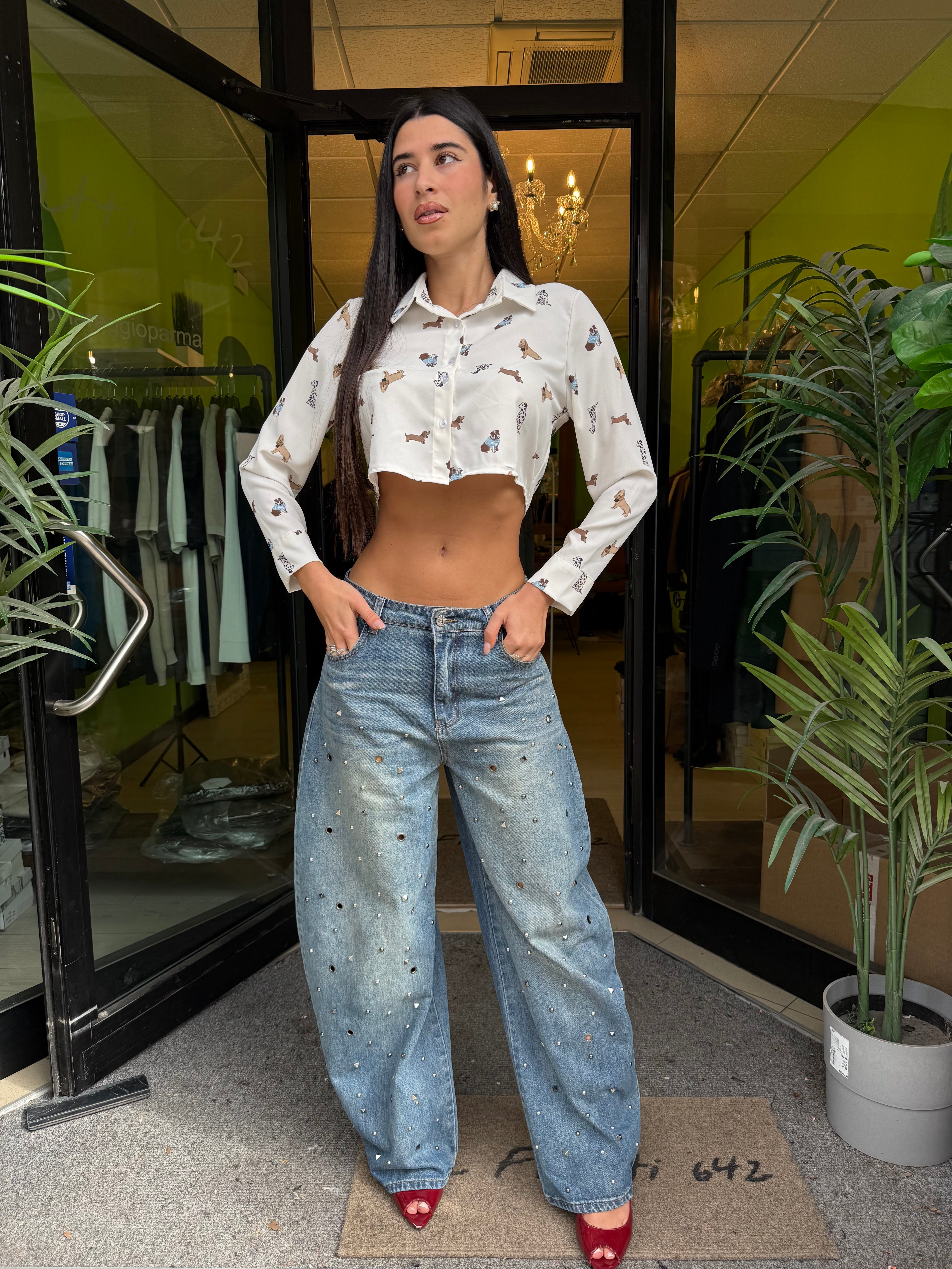Jeans ballon con borchie
