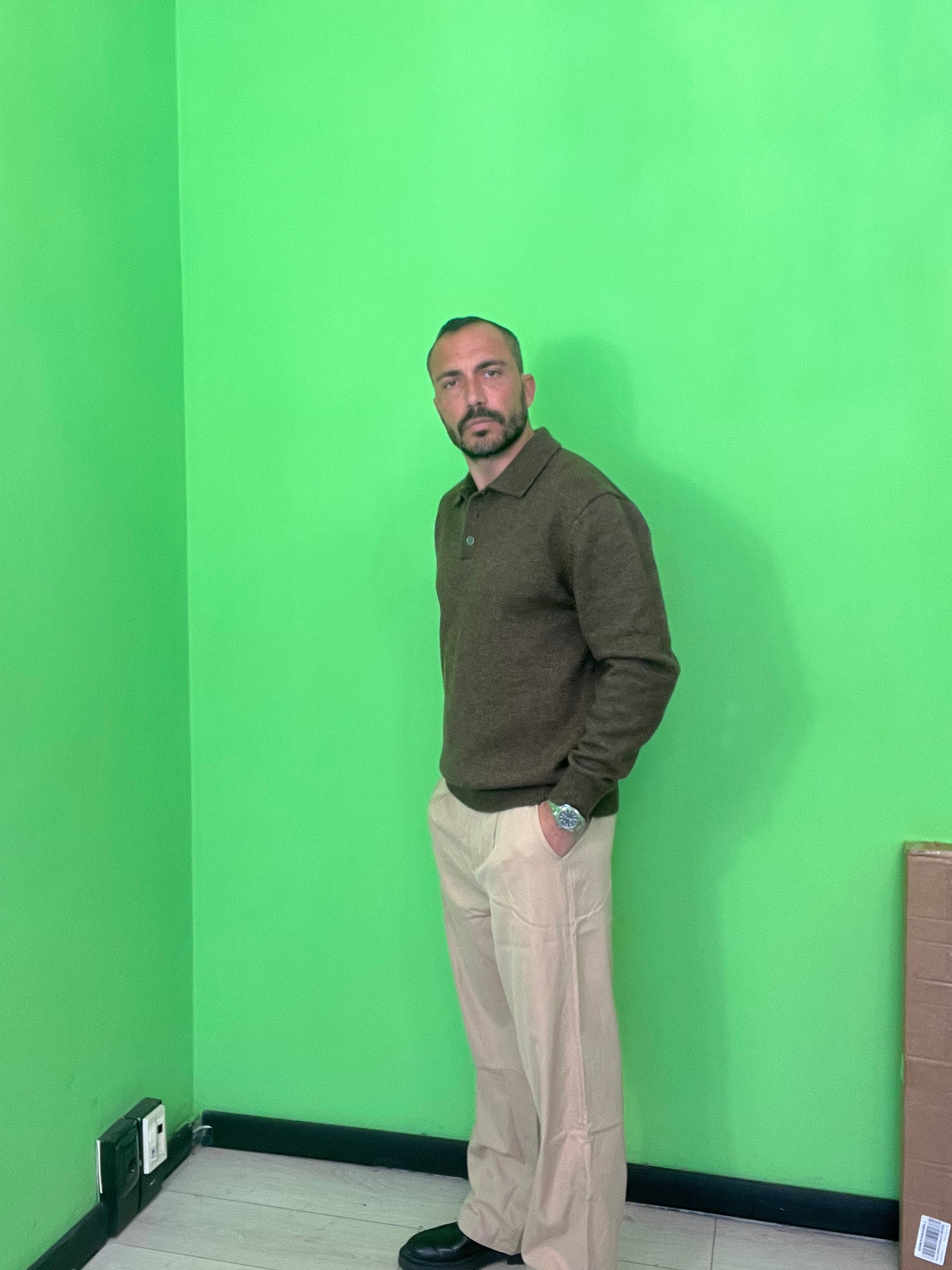 Pantalone largo beige 4 bottoni