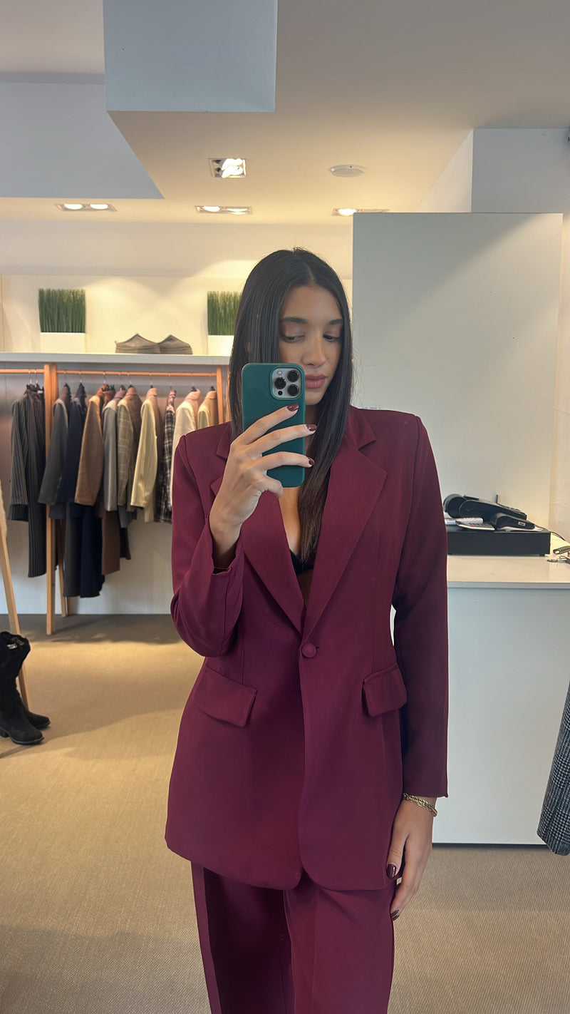 Tailleur bordeaux taglia unica giacca monopetto petto ed elastico in vita