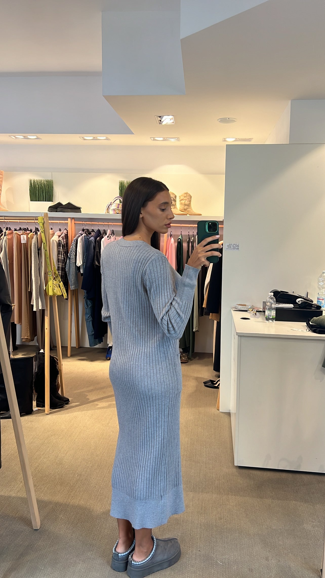 Abito a cardigan lungo grigio taglia unica in maglia