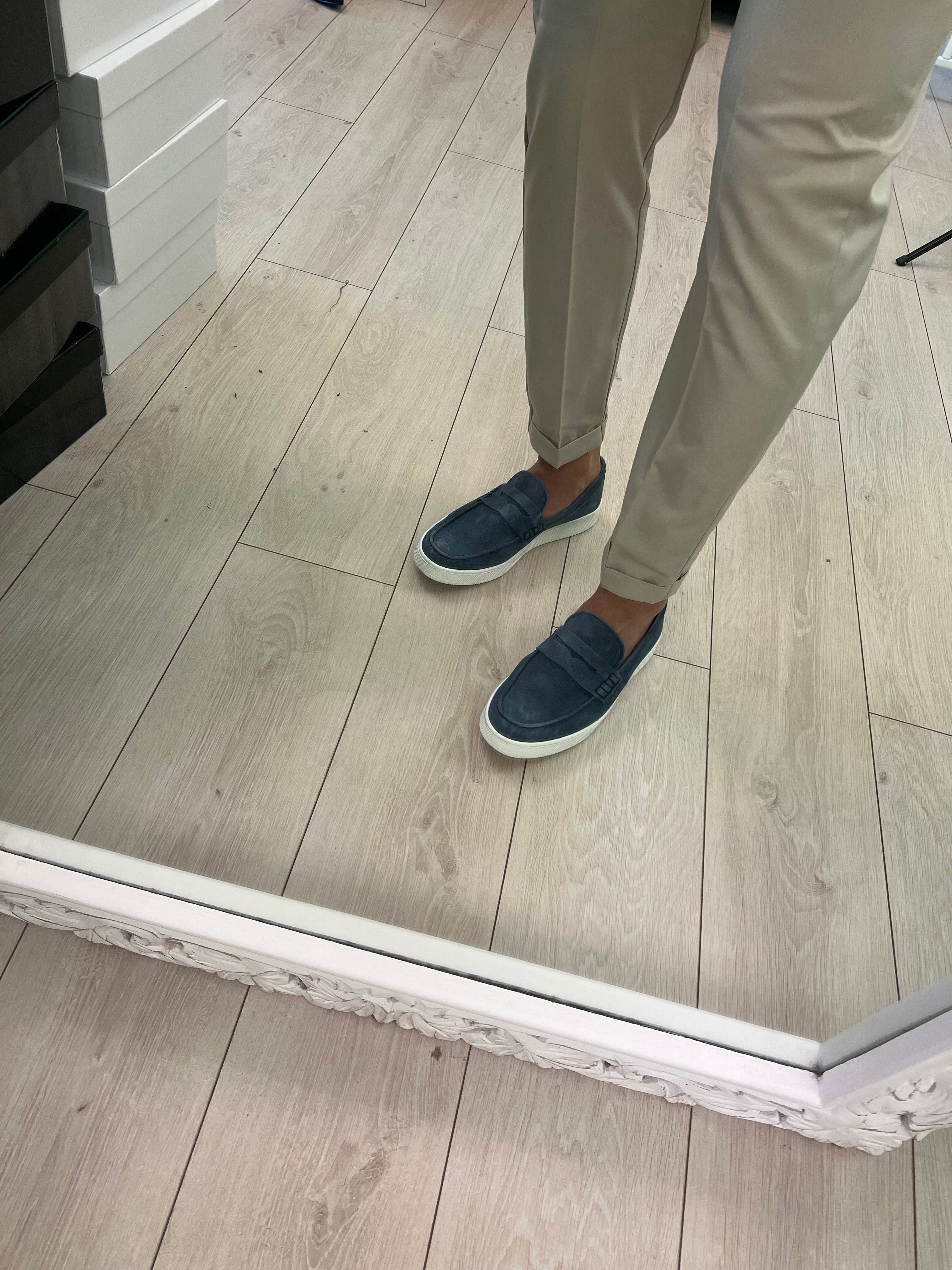 Mocassino scamosciato blu jeans