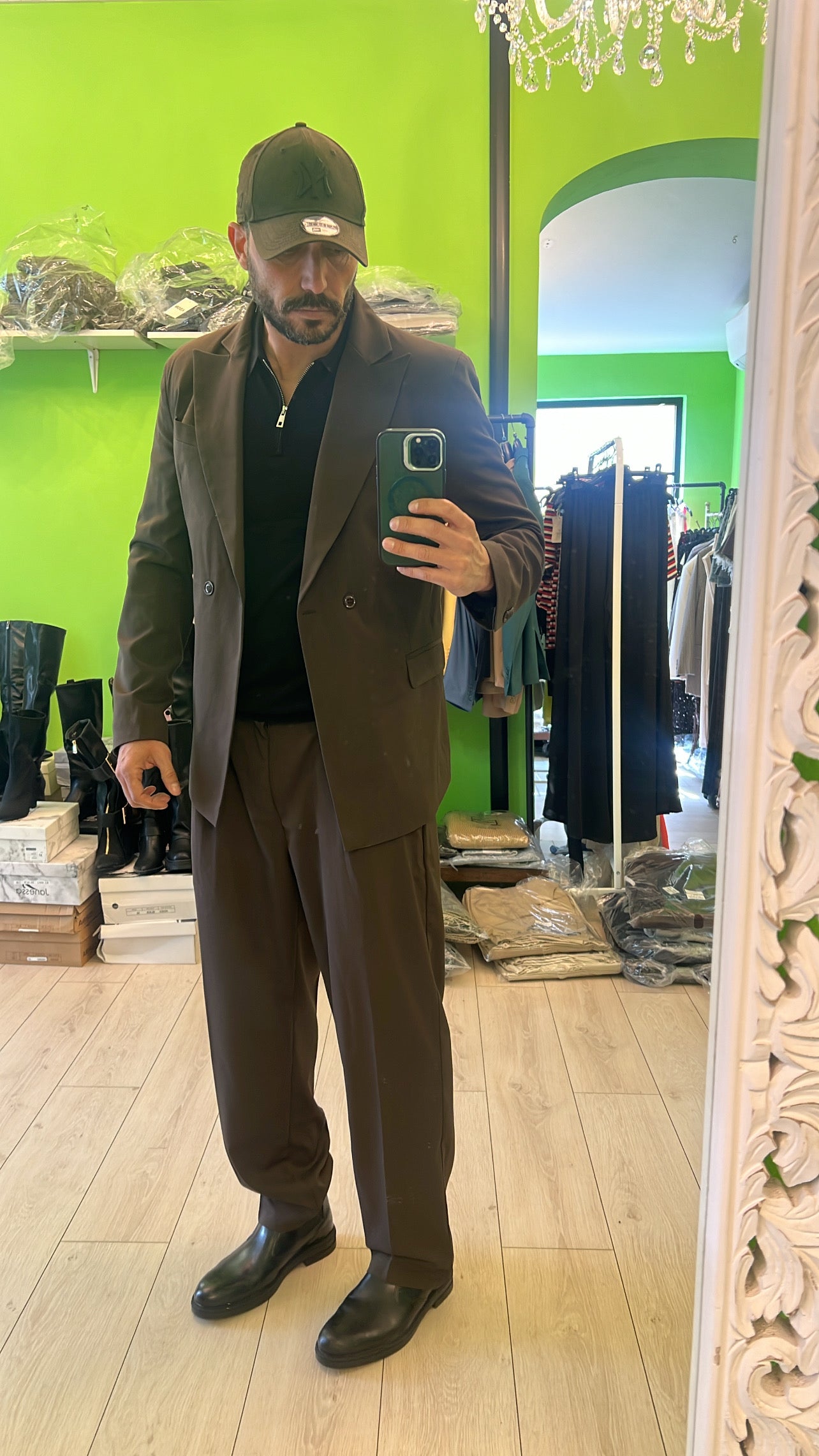 Abito pantalone fondo largo doppiopetto testa di moro