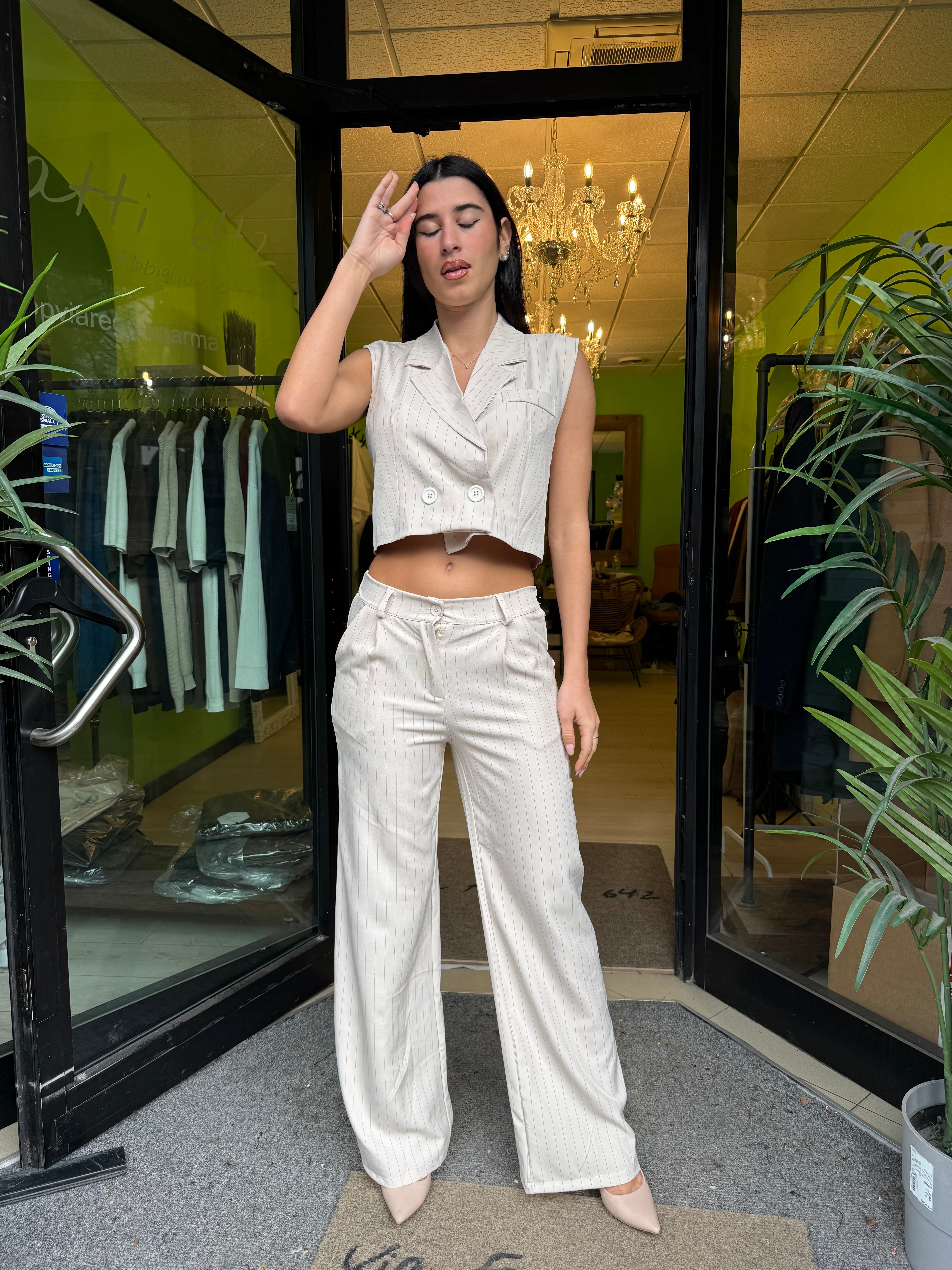 Coordinato pantalone più gillet gessato