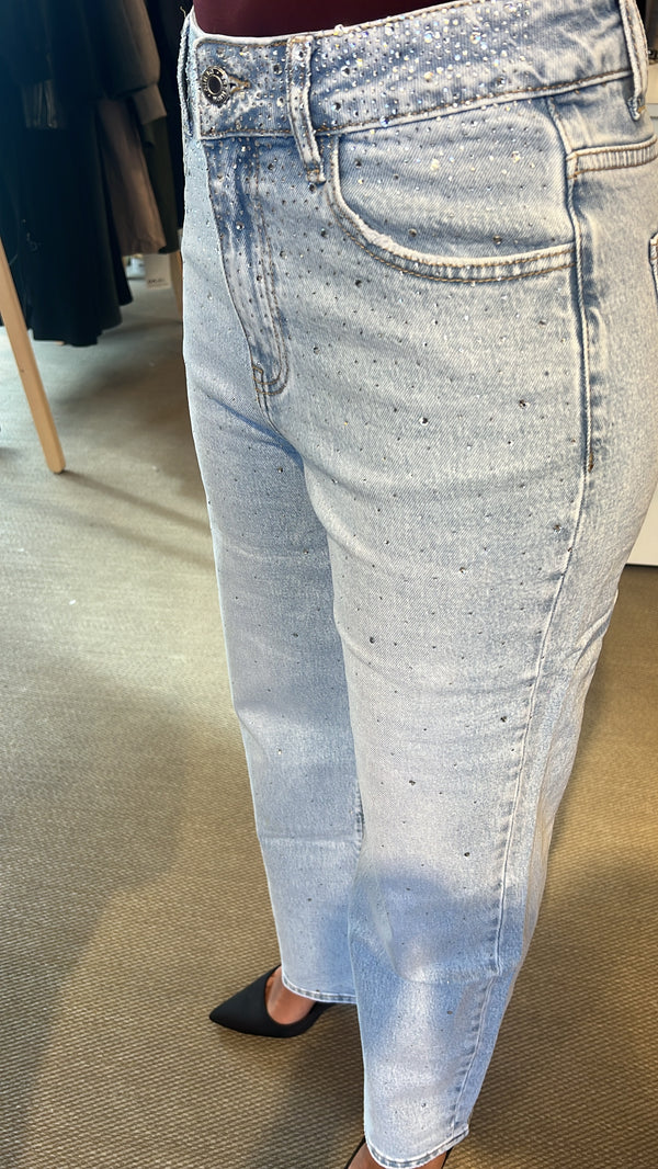 Jeans chiaro cascata di strass