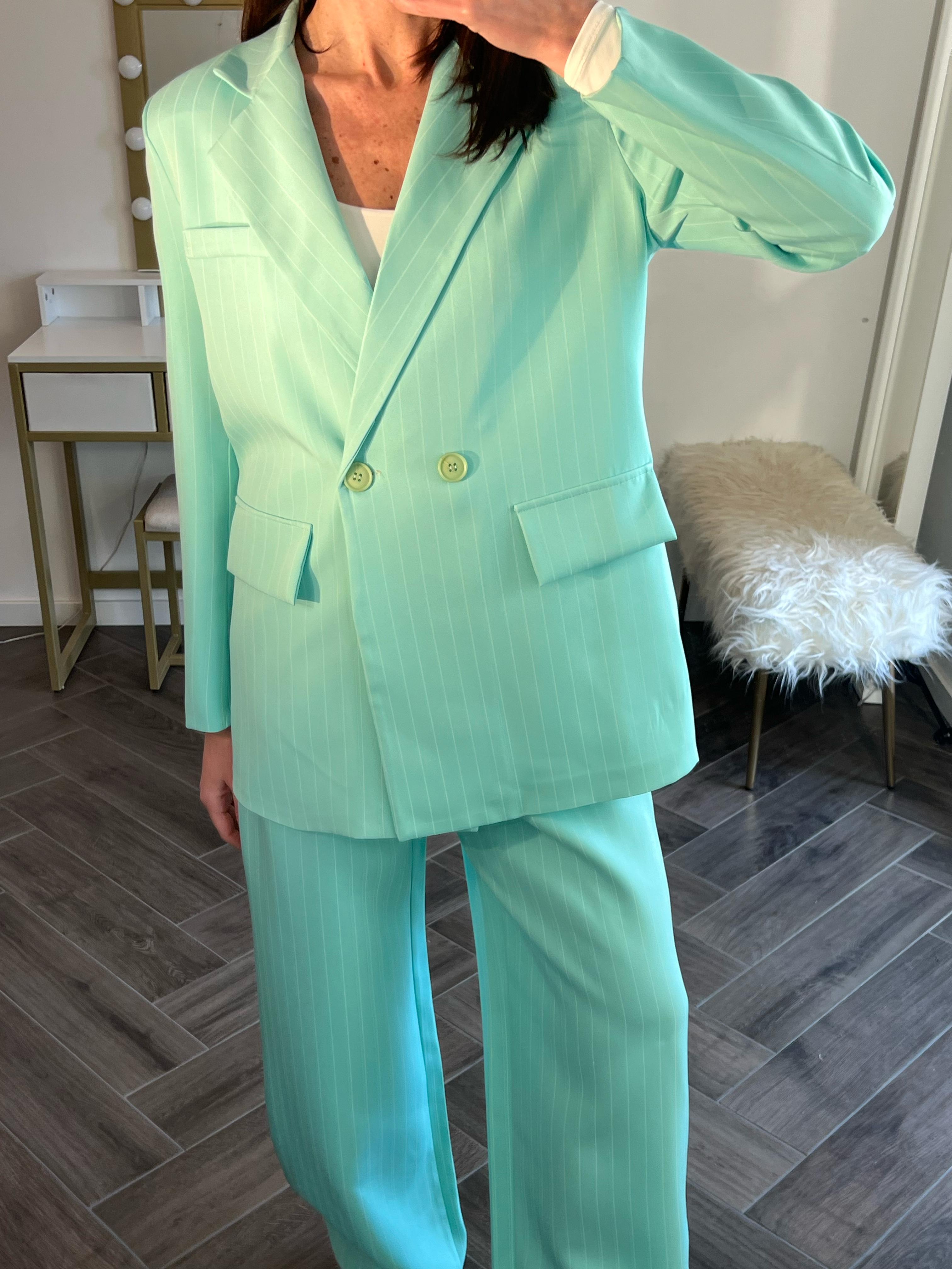 Tailleur gessato verde acqua taglia unica