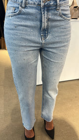 Jeans chiaro tempestato di strass dritto